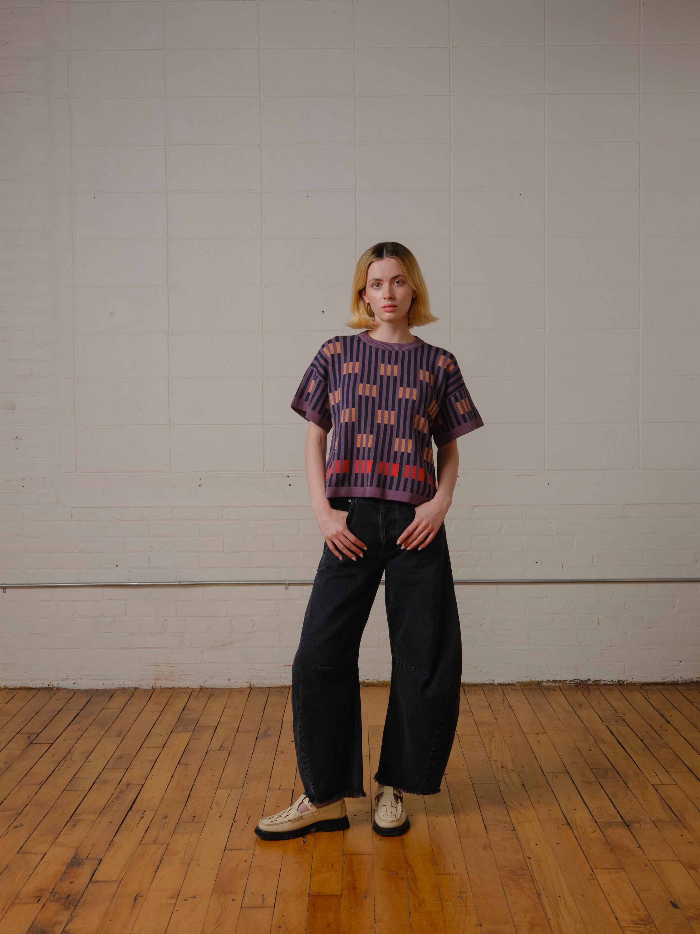 Bauhaus Short Sleeve Sweater Tee - Rhodolite