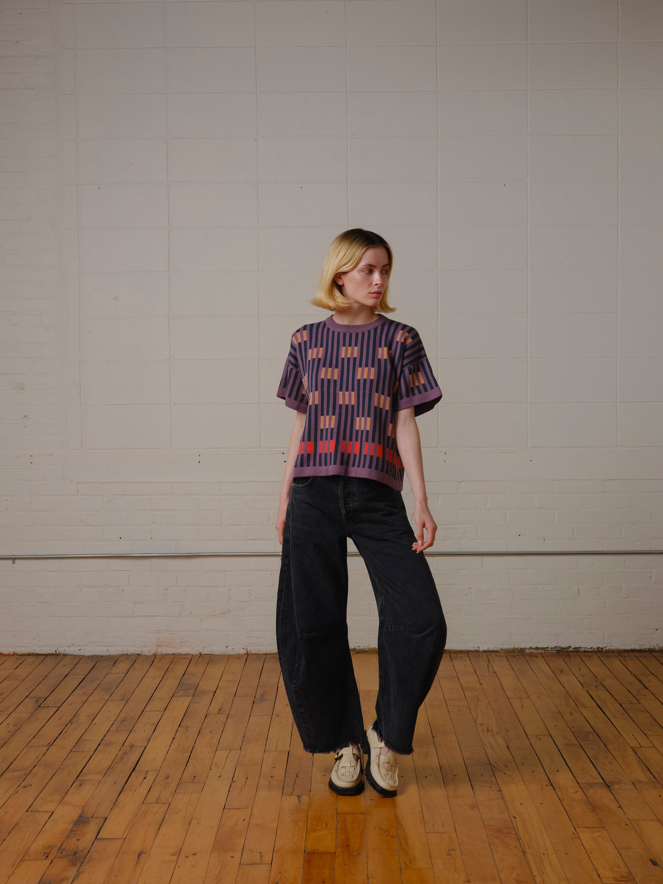 Bauhaus Short Sleeve Sweater Tee - Rhodolite