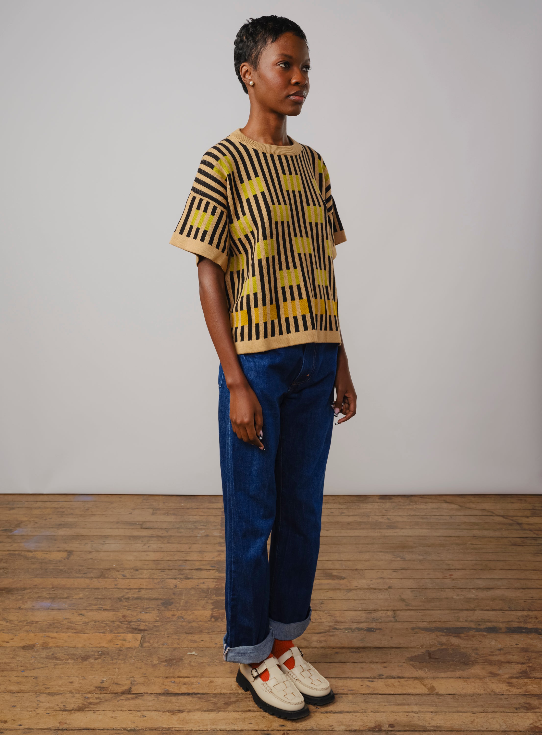 Bauhaus Short Sleeve Sweater Tee - Peridot