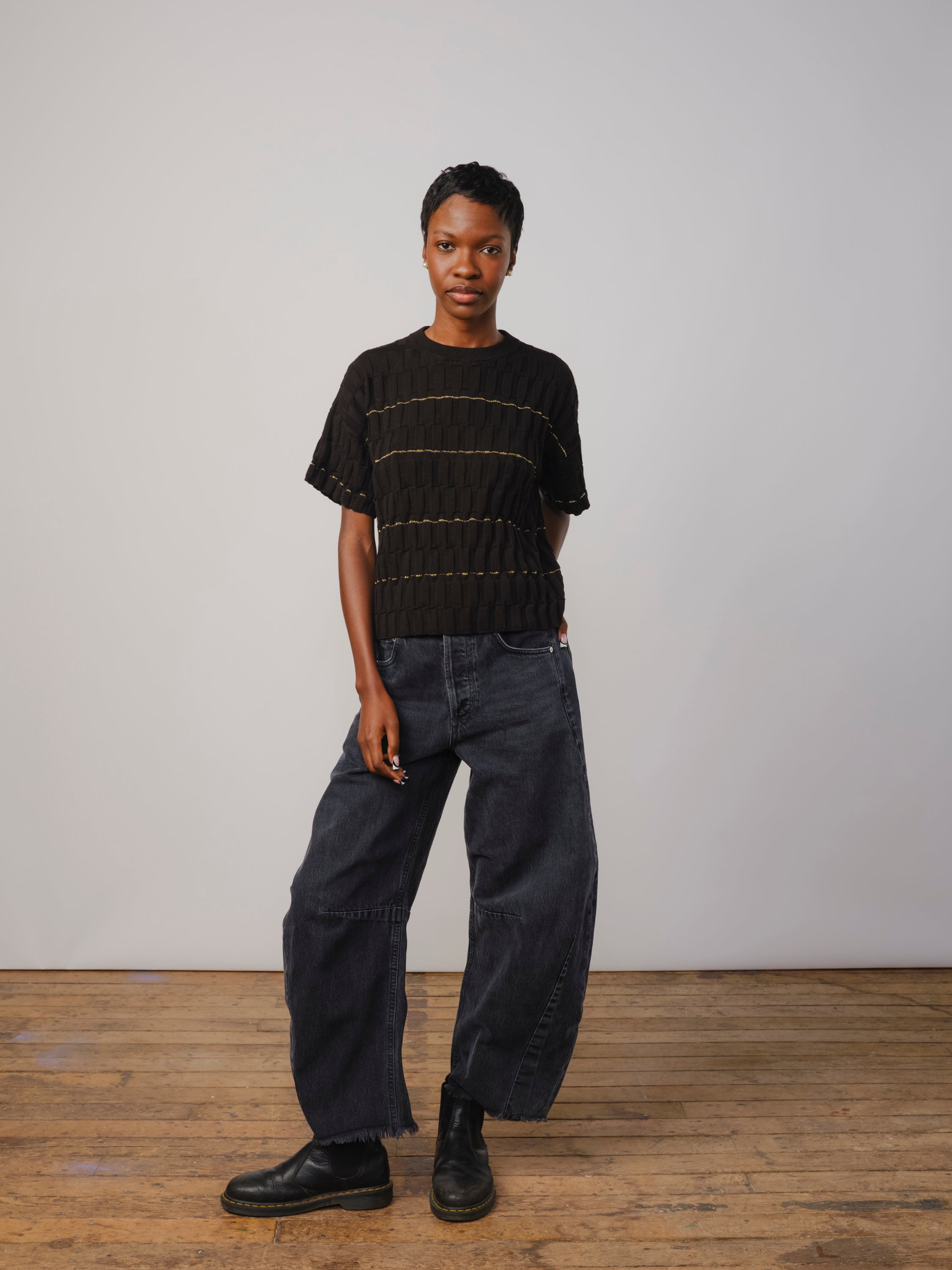 Wiggle Stripe Knit Grid Tee - Pleiades