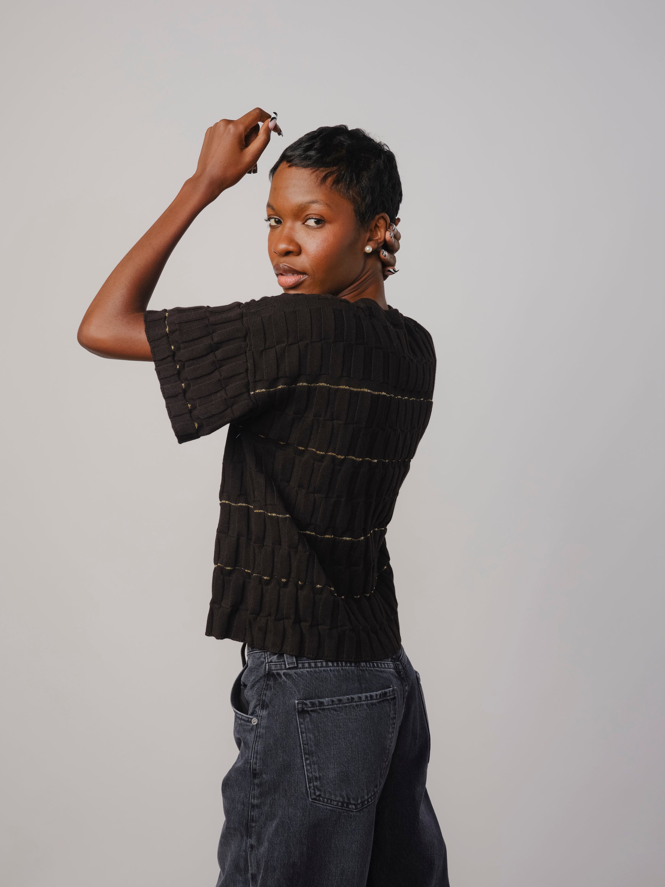 Wiggle Stripe Knit Grid Tee - Pleiades