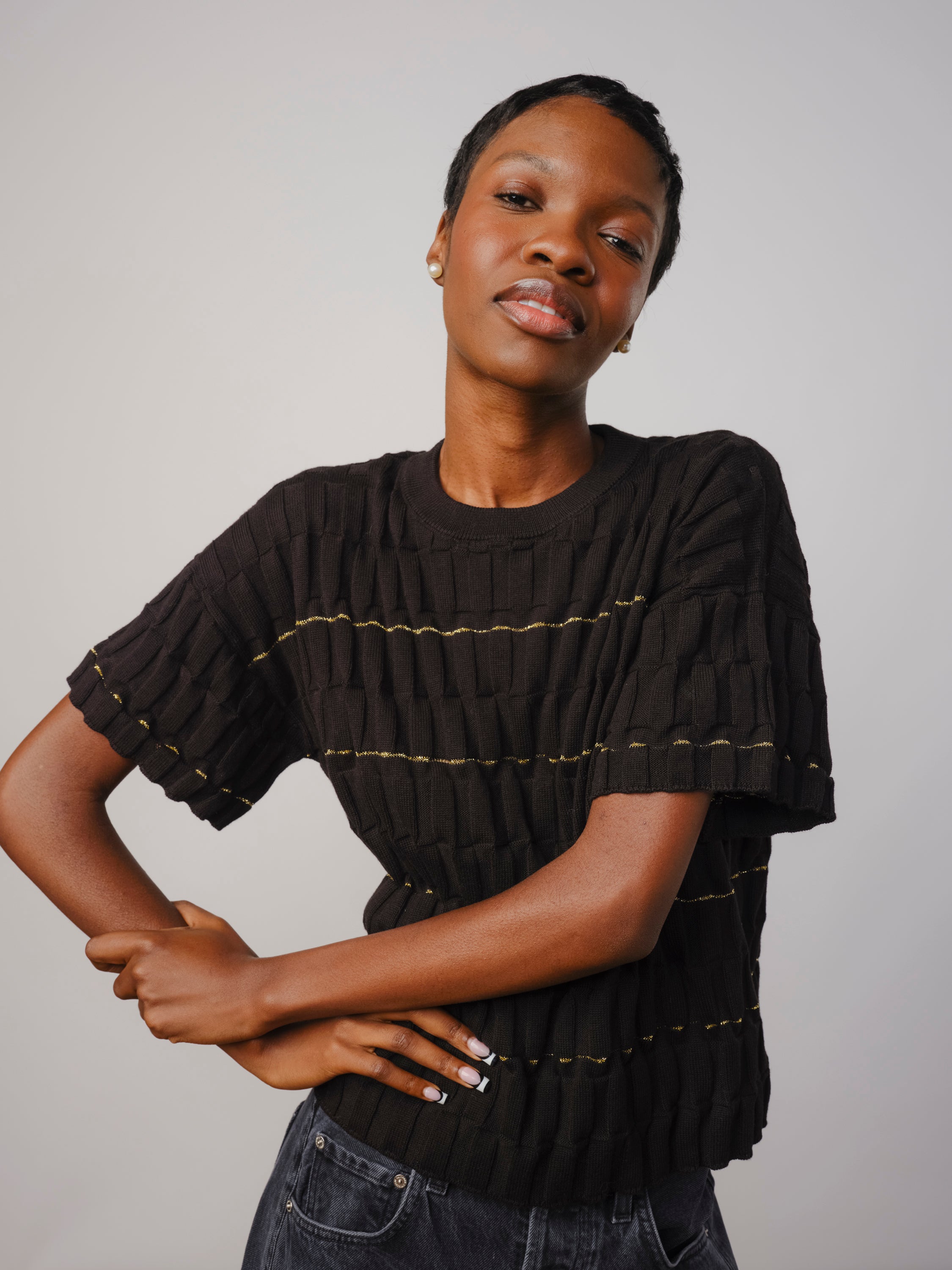 Wiggle Stripe Knit Grid Tee - Pleiades