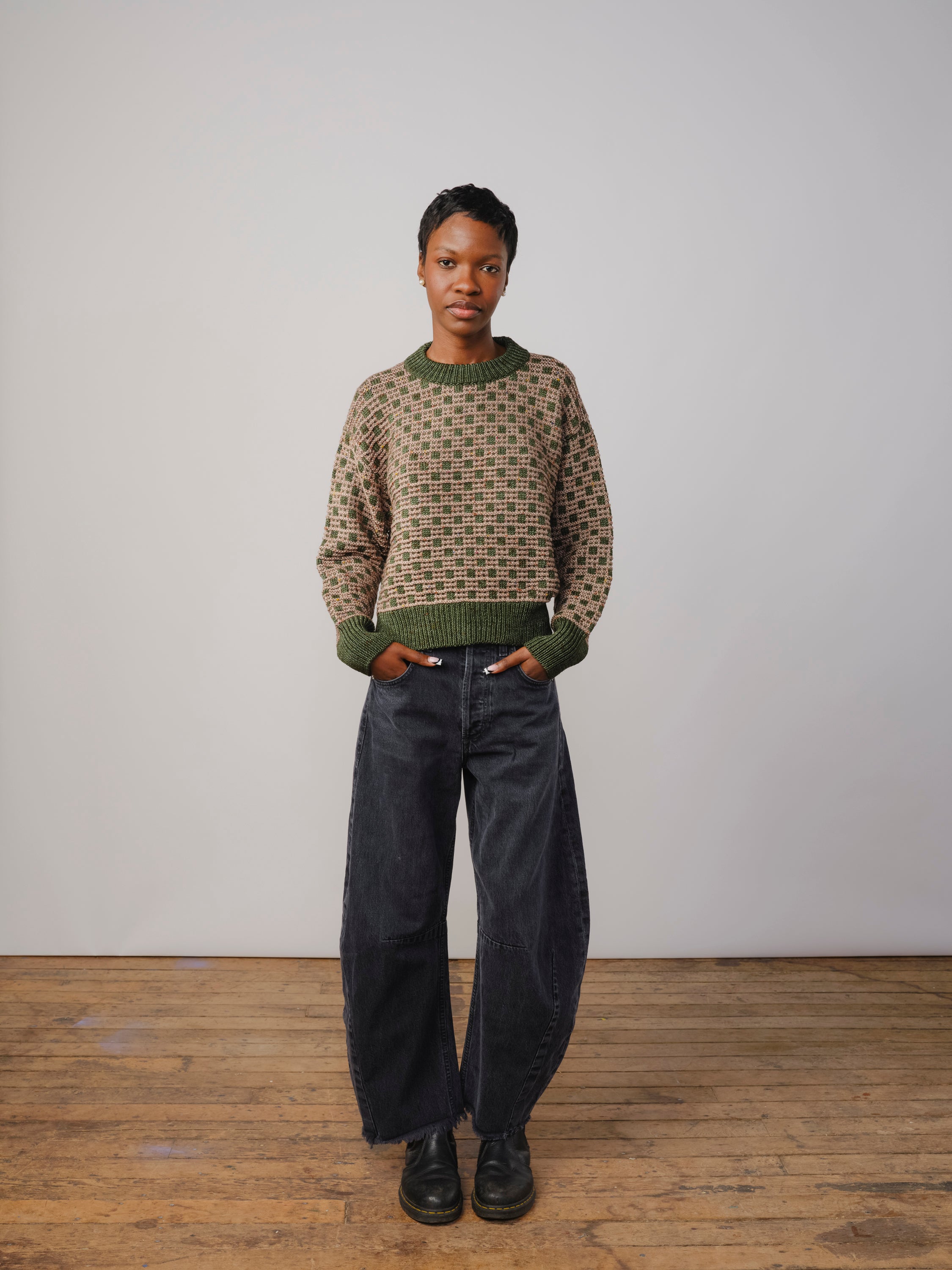 Augusta Grid Stitch Sweater - Pino
