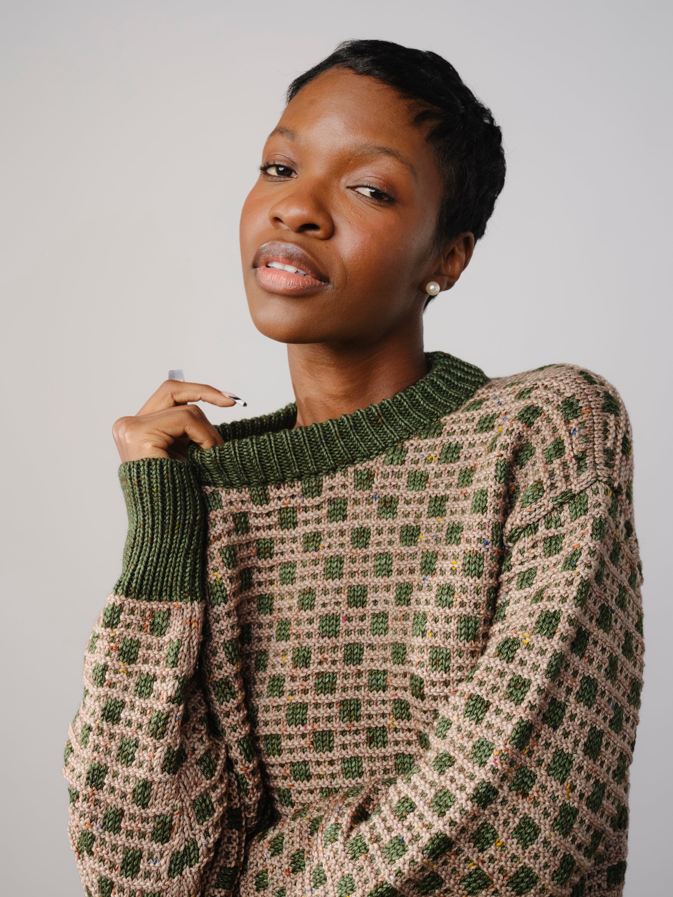 Augusta Grid Stitch Sweater - Pino