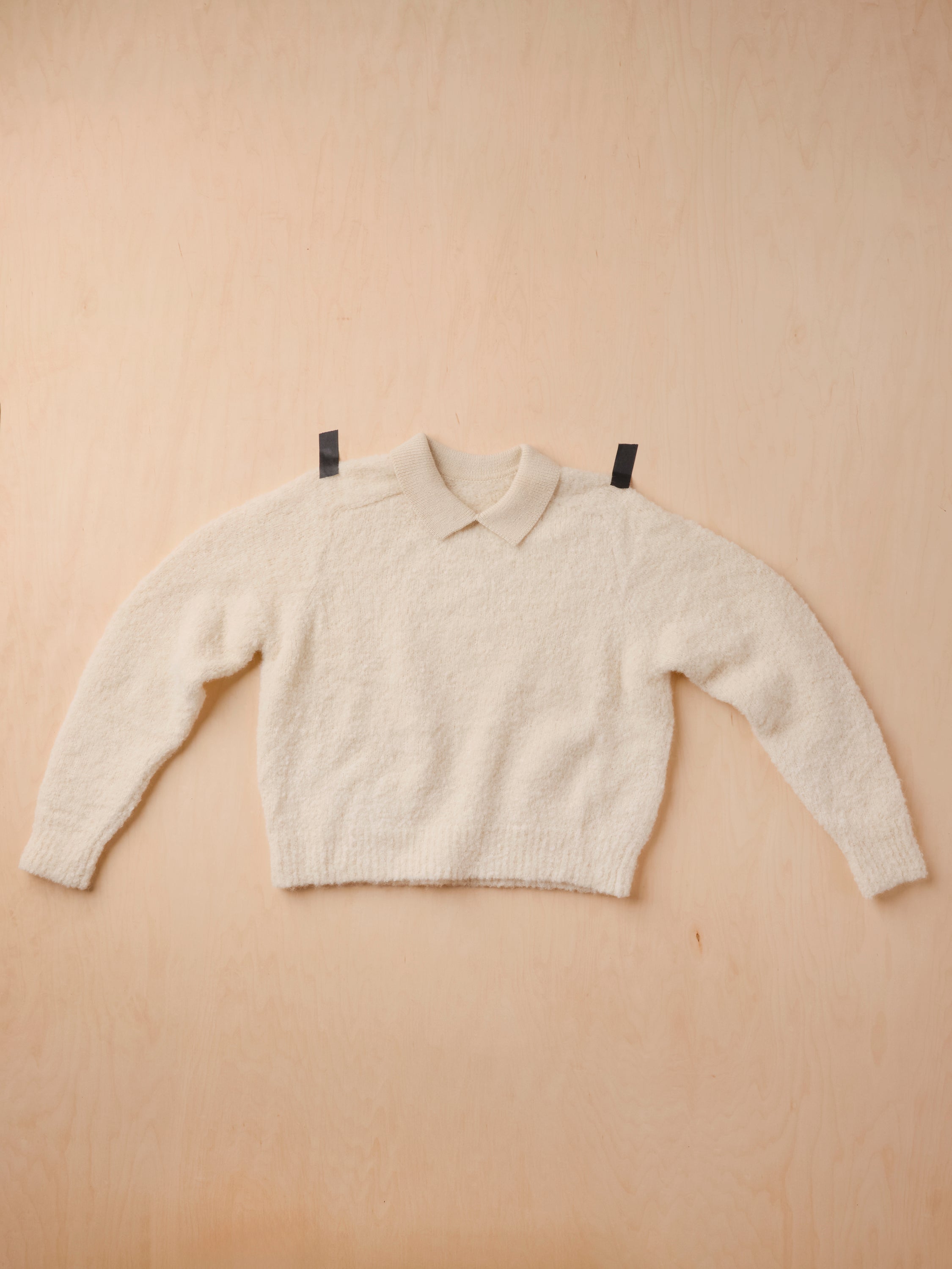 Bouclé Collared Long Sleeve Ruben Tee - Calcite