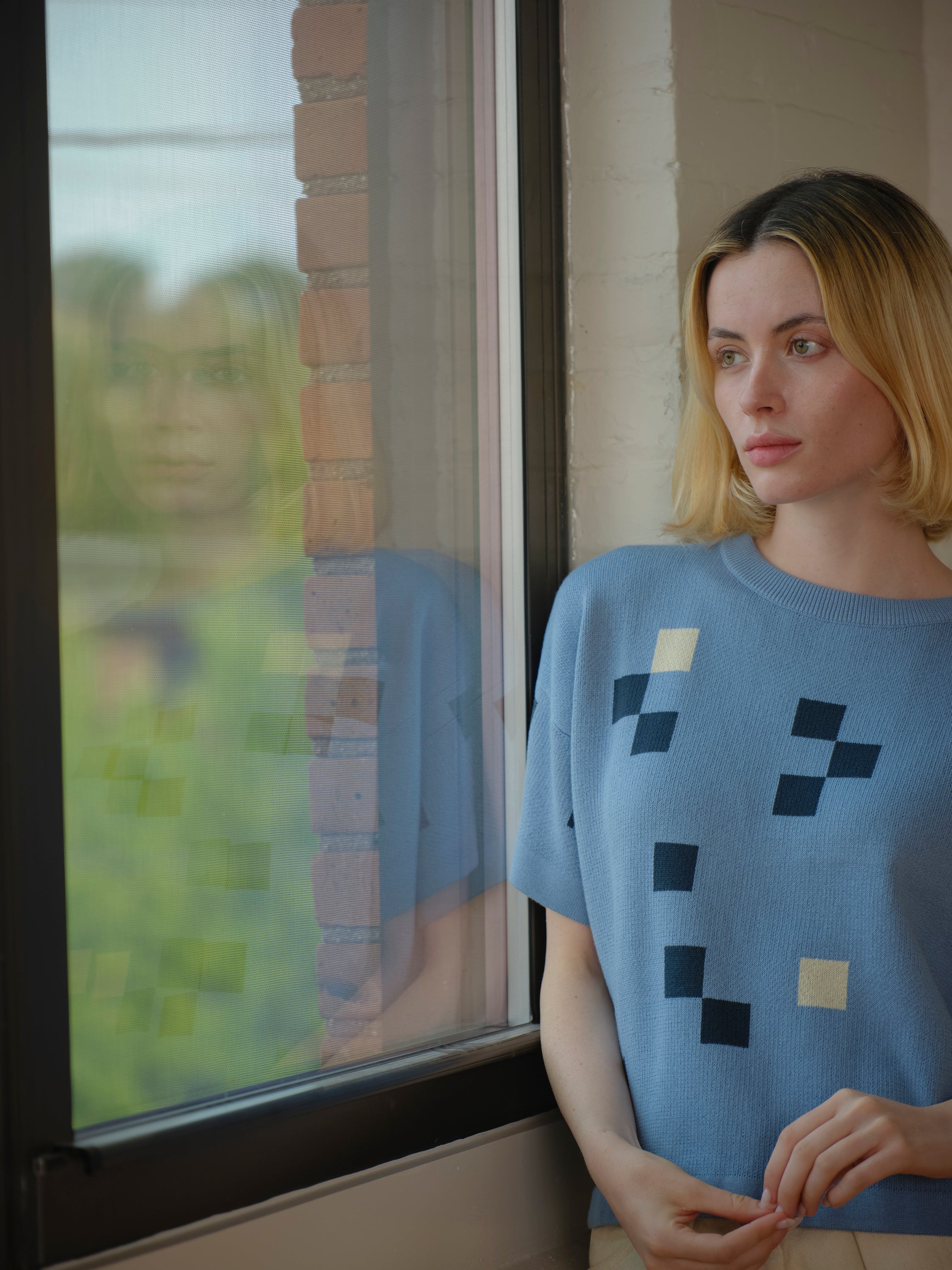 Albers Short Sleeve Sweater Tee - Larimar