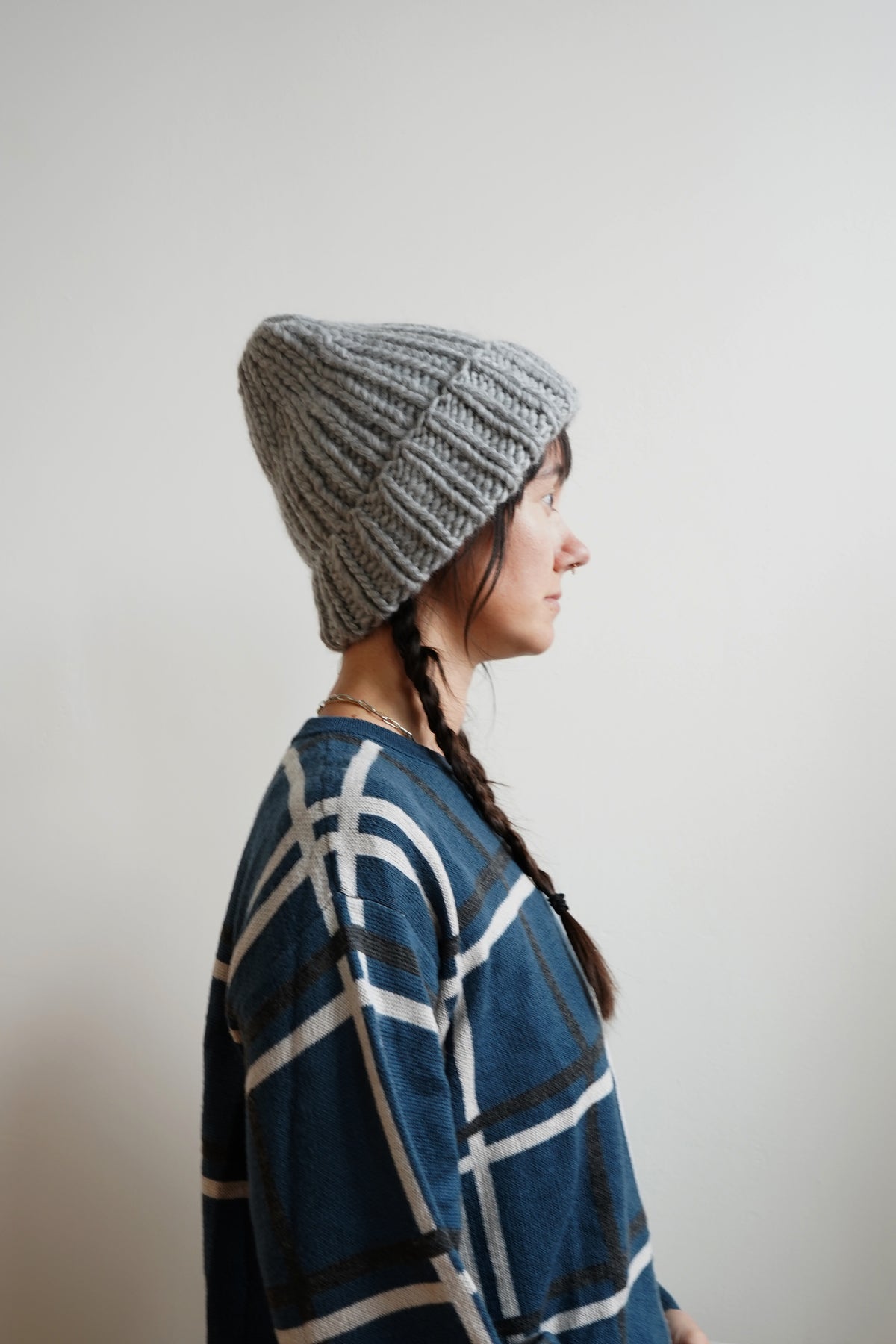 The Workwear hand-knit merino wool beanie in Pewter — product view