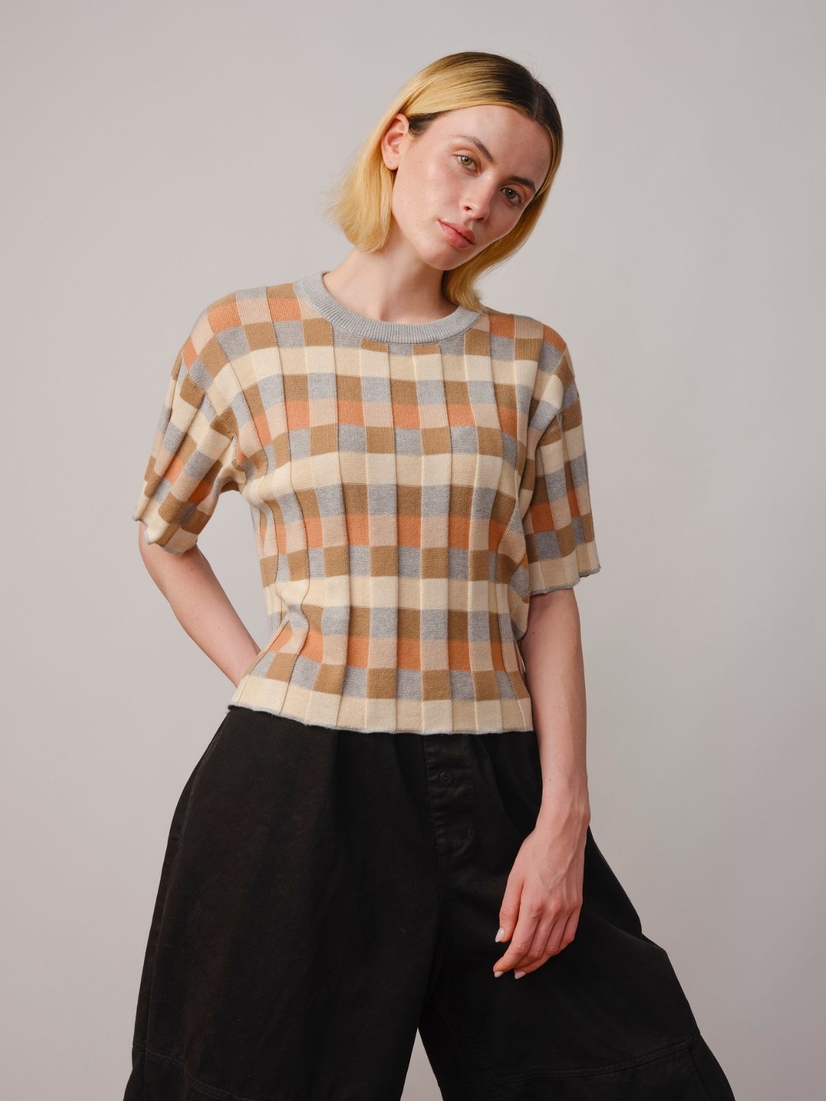Anni Grid Plaited Tee - Quartz