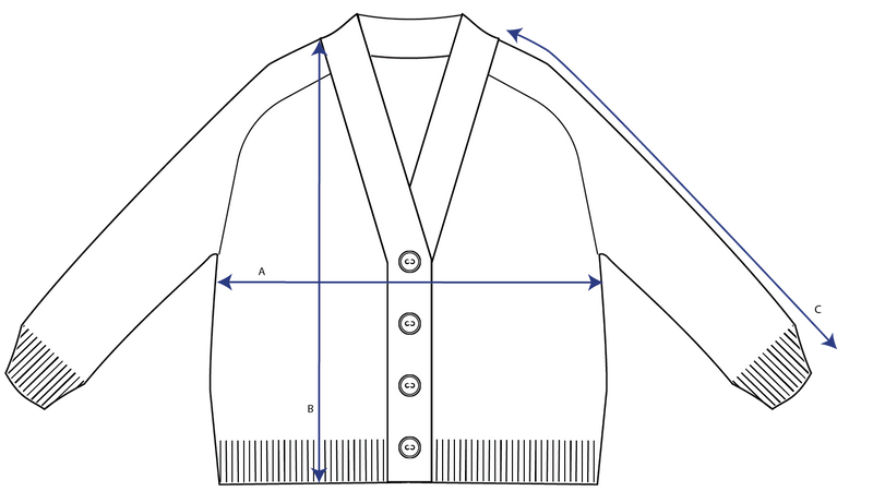 Ruth Cardigan measurement diagram