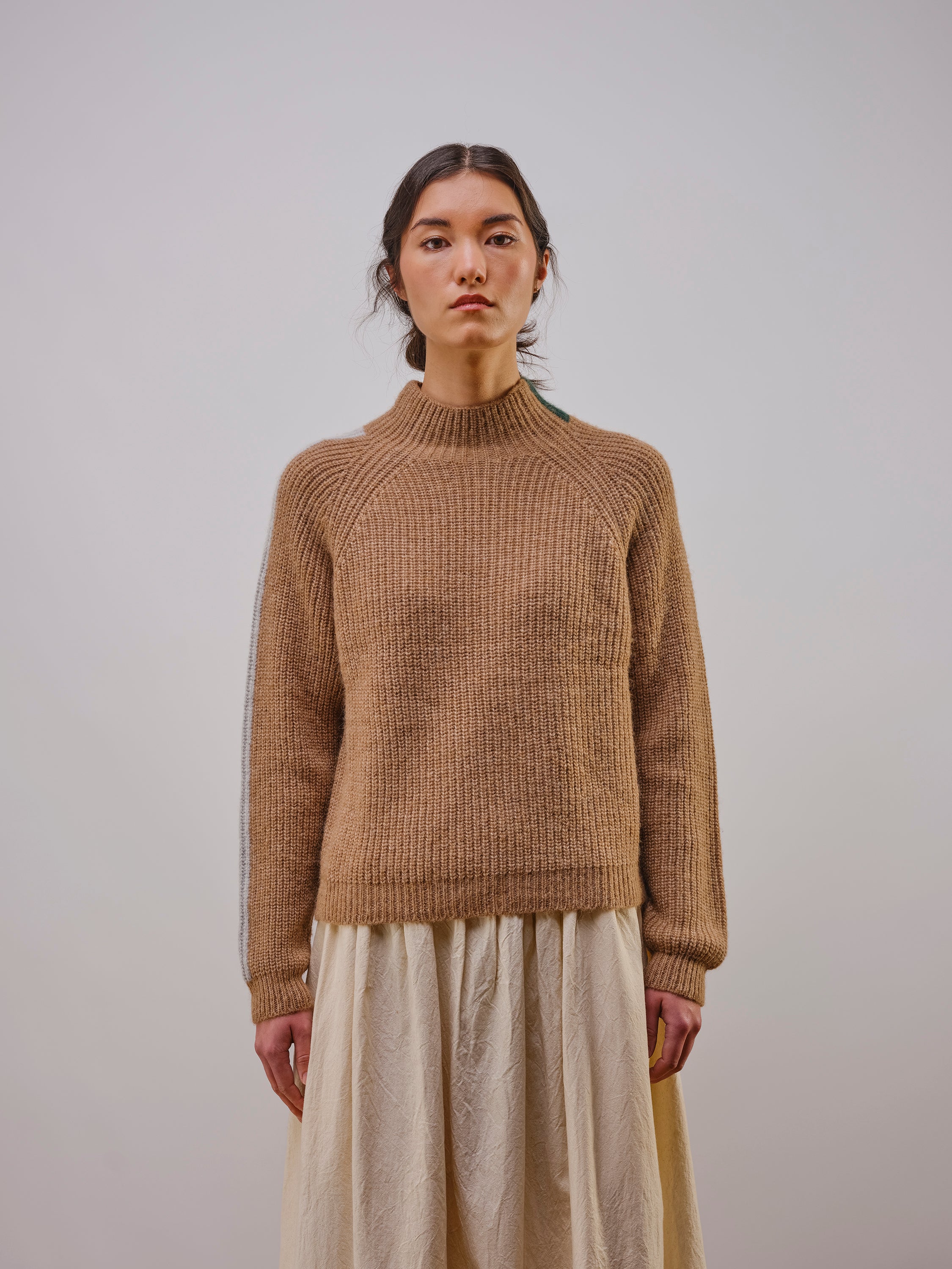 Racing Stripe L/S Mockneck - Mushroom