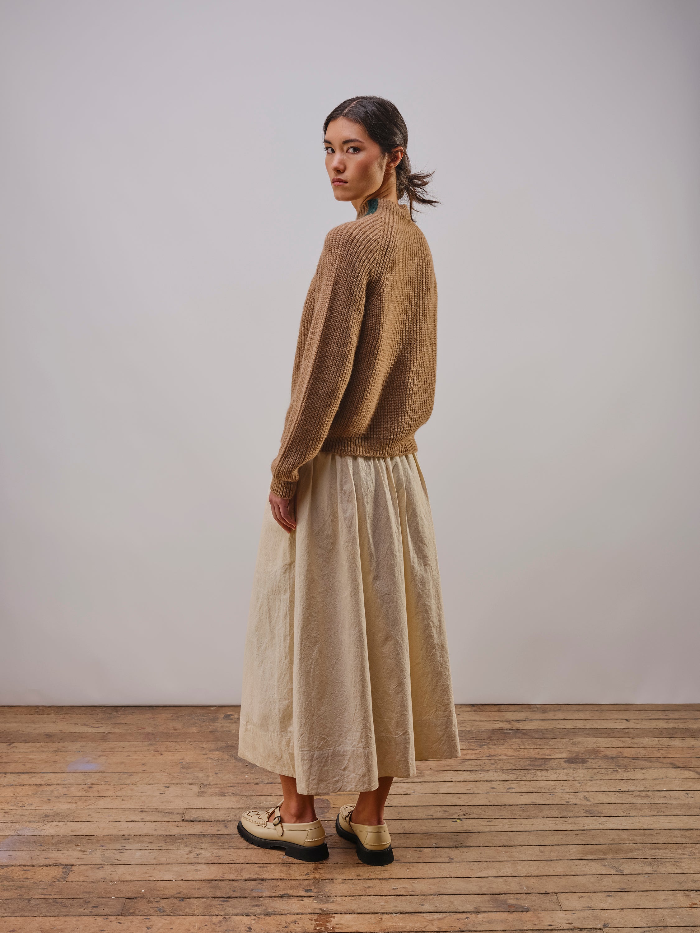 Racing Stripe L/S Mockneck - Mushroom