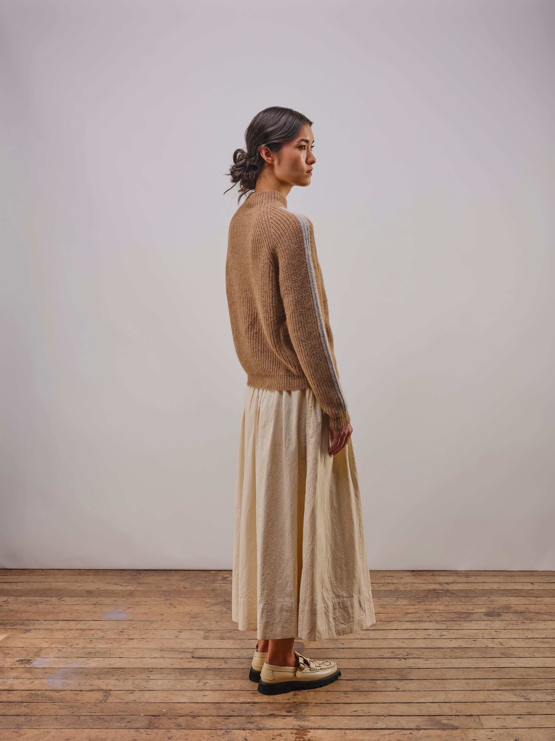 Racing Stripe L/S Mockneck - Mushroom