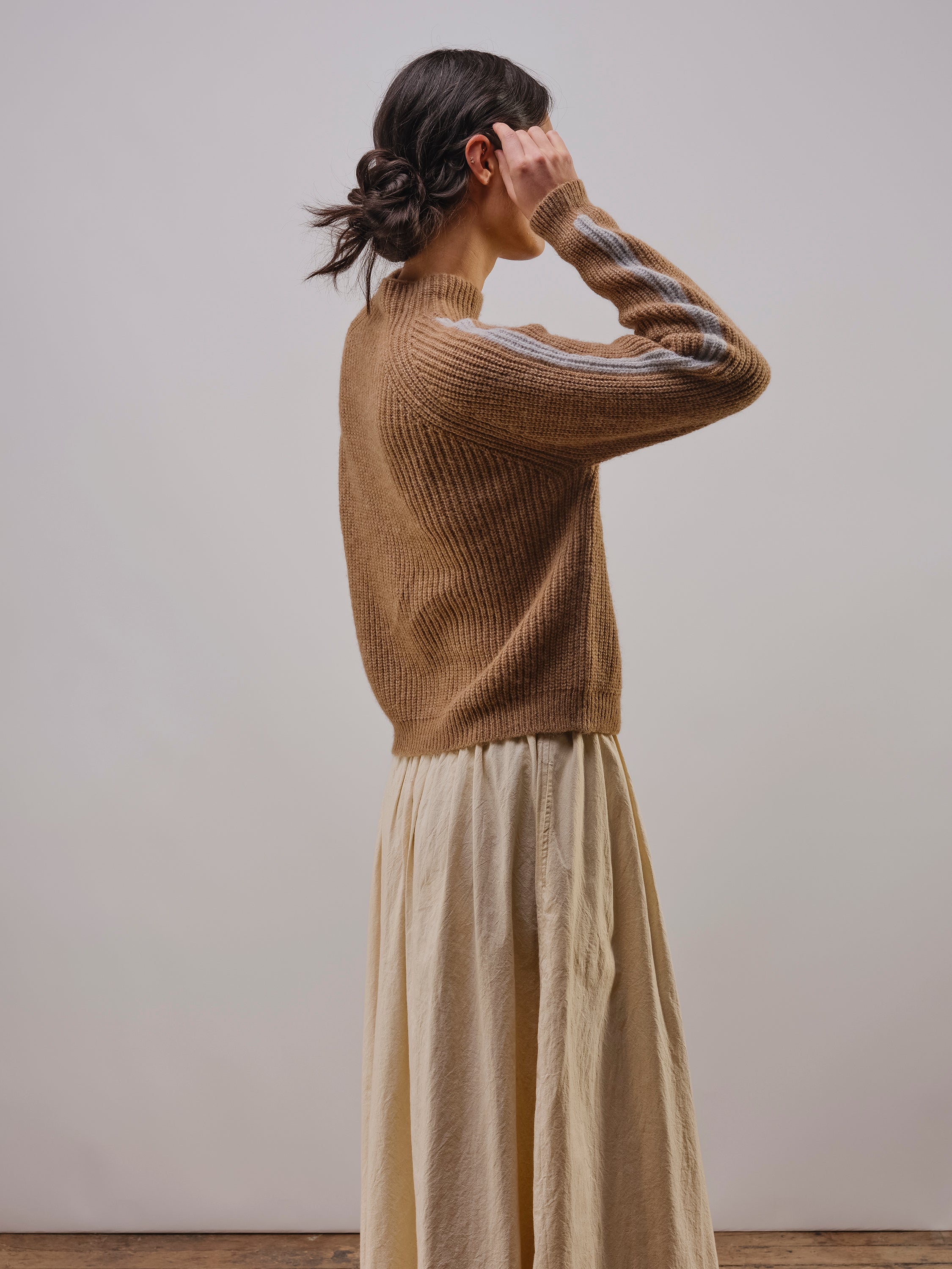 Racing Stripe L/S Mockneck - Mushroom