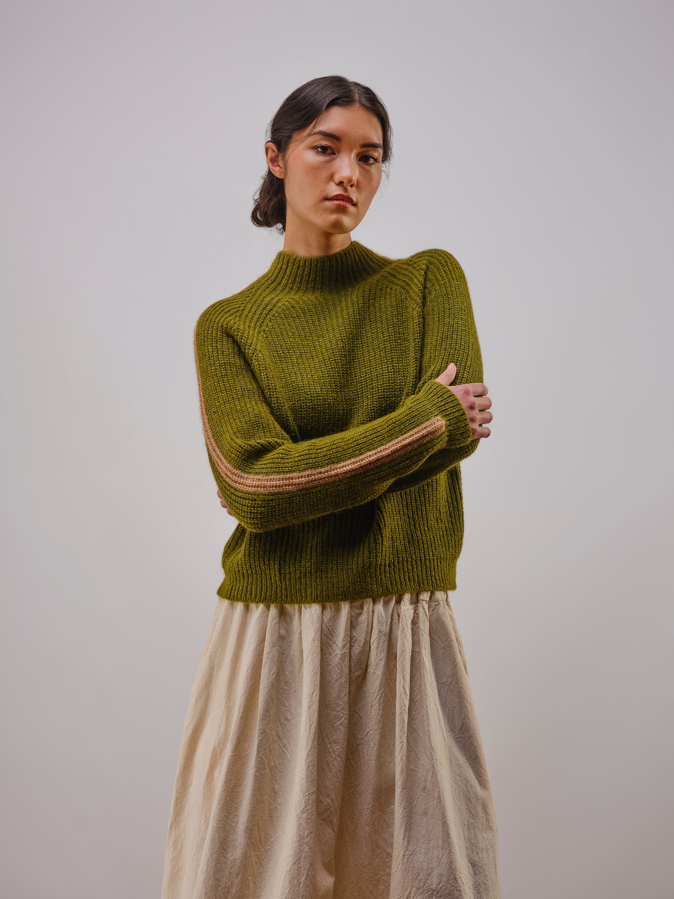 Racing Stripe L/S Mockneck - Moss