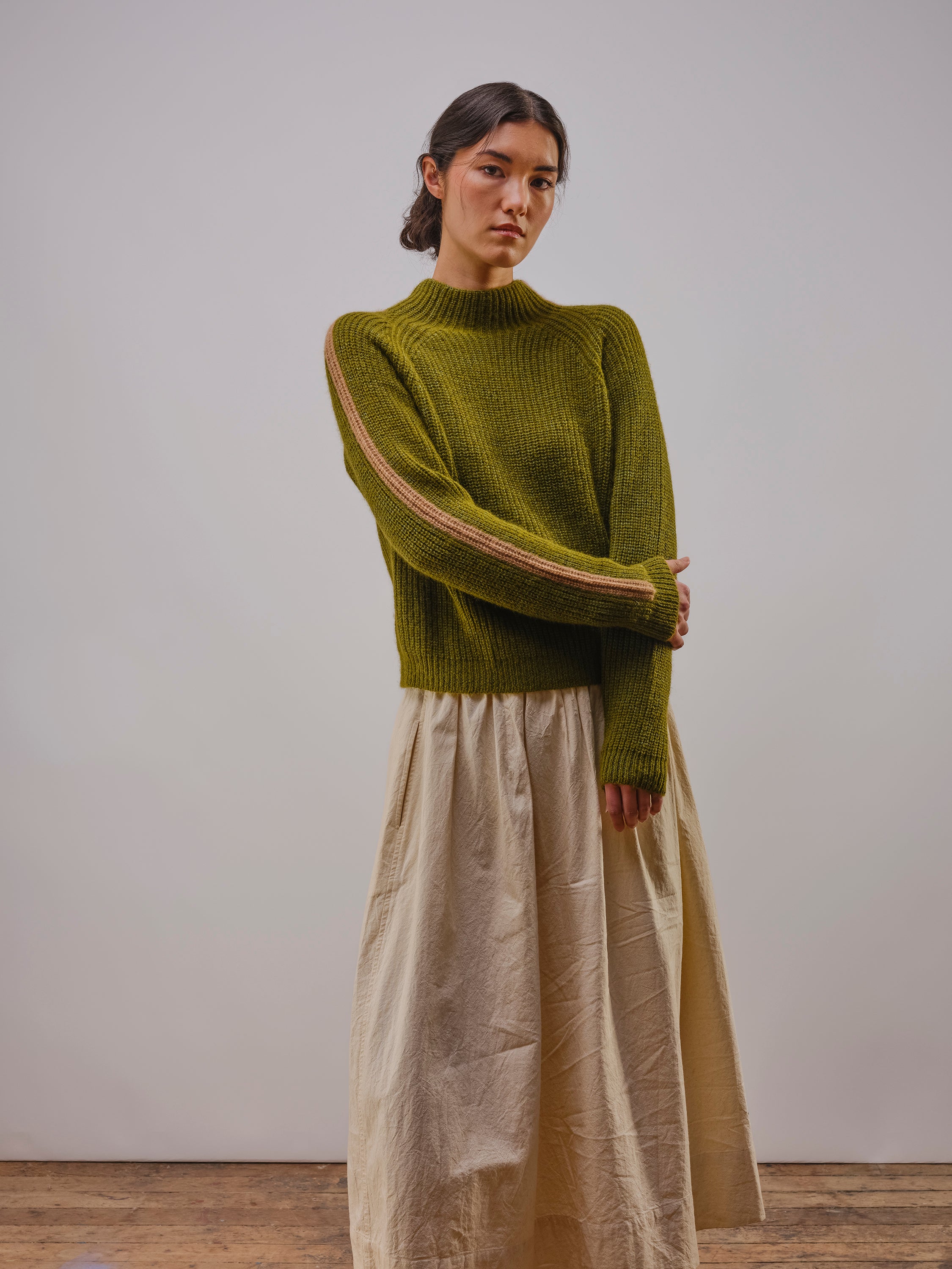 Racing Stripe L/S Mockneck - Moss