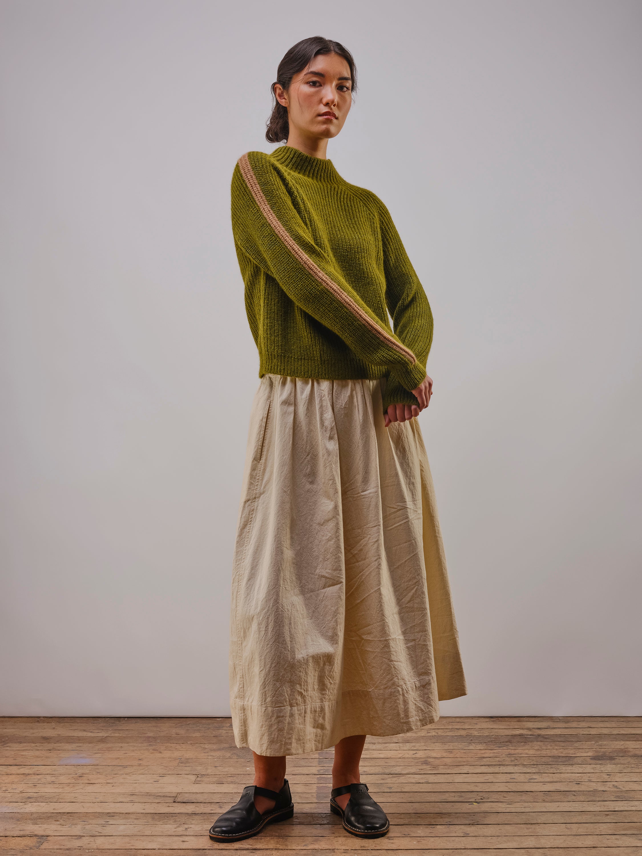 Racing Stripe L/S Mockneck - Moss