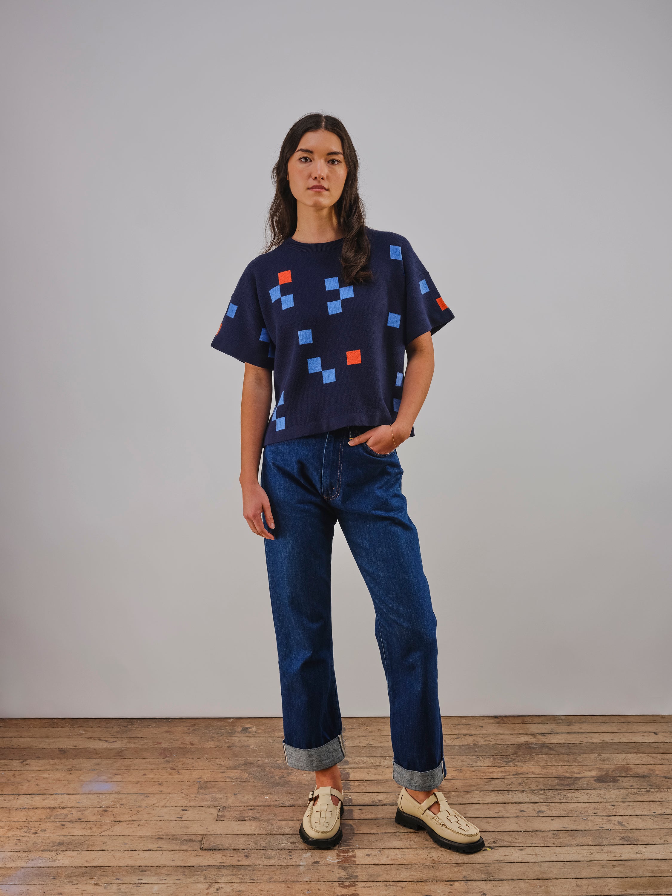 Albers Short Sleeve Sweater Tee- Indigo