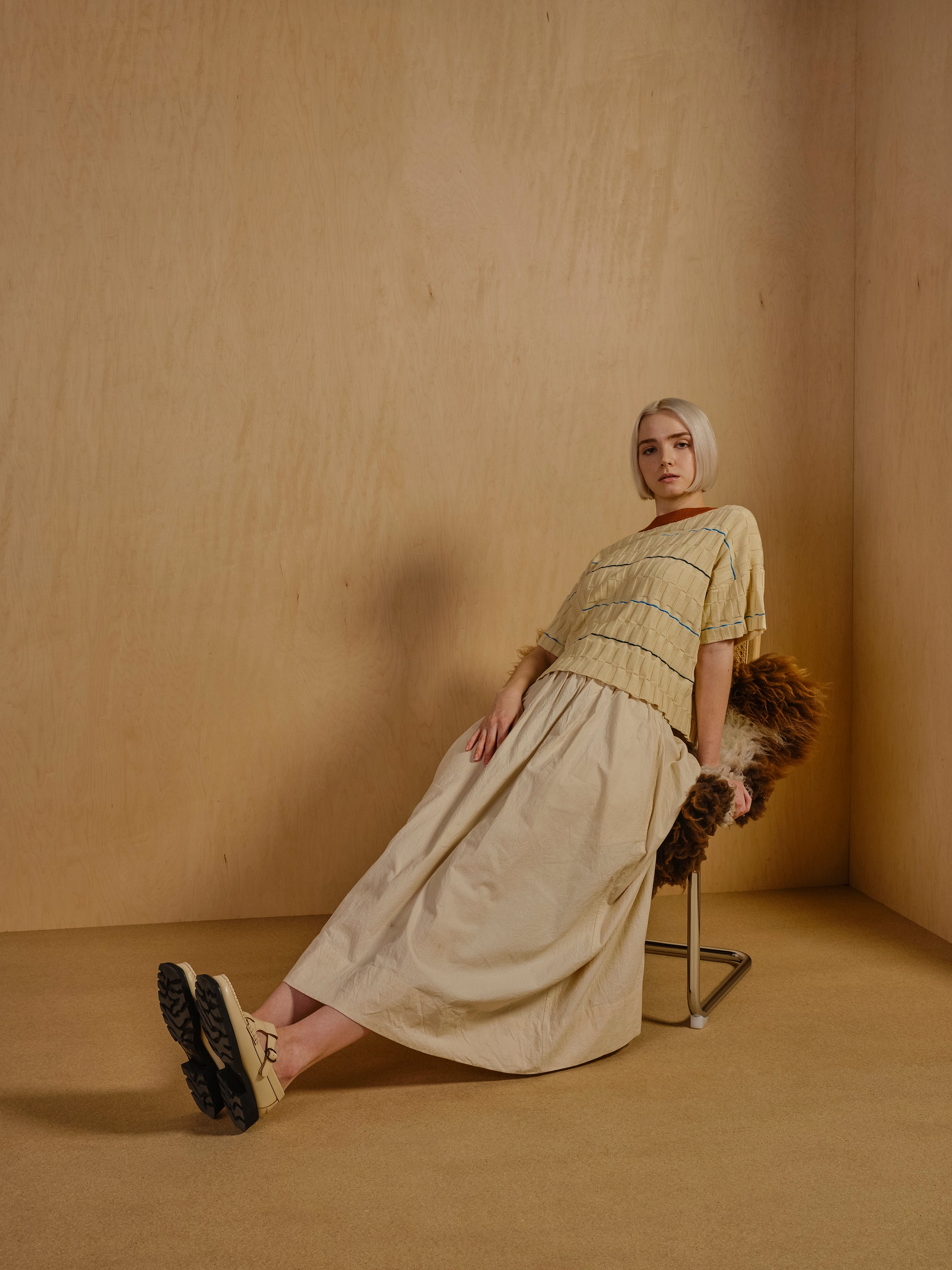 Wiggle Stripe Knit Grid Tee - Brugmansia