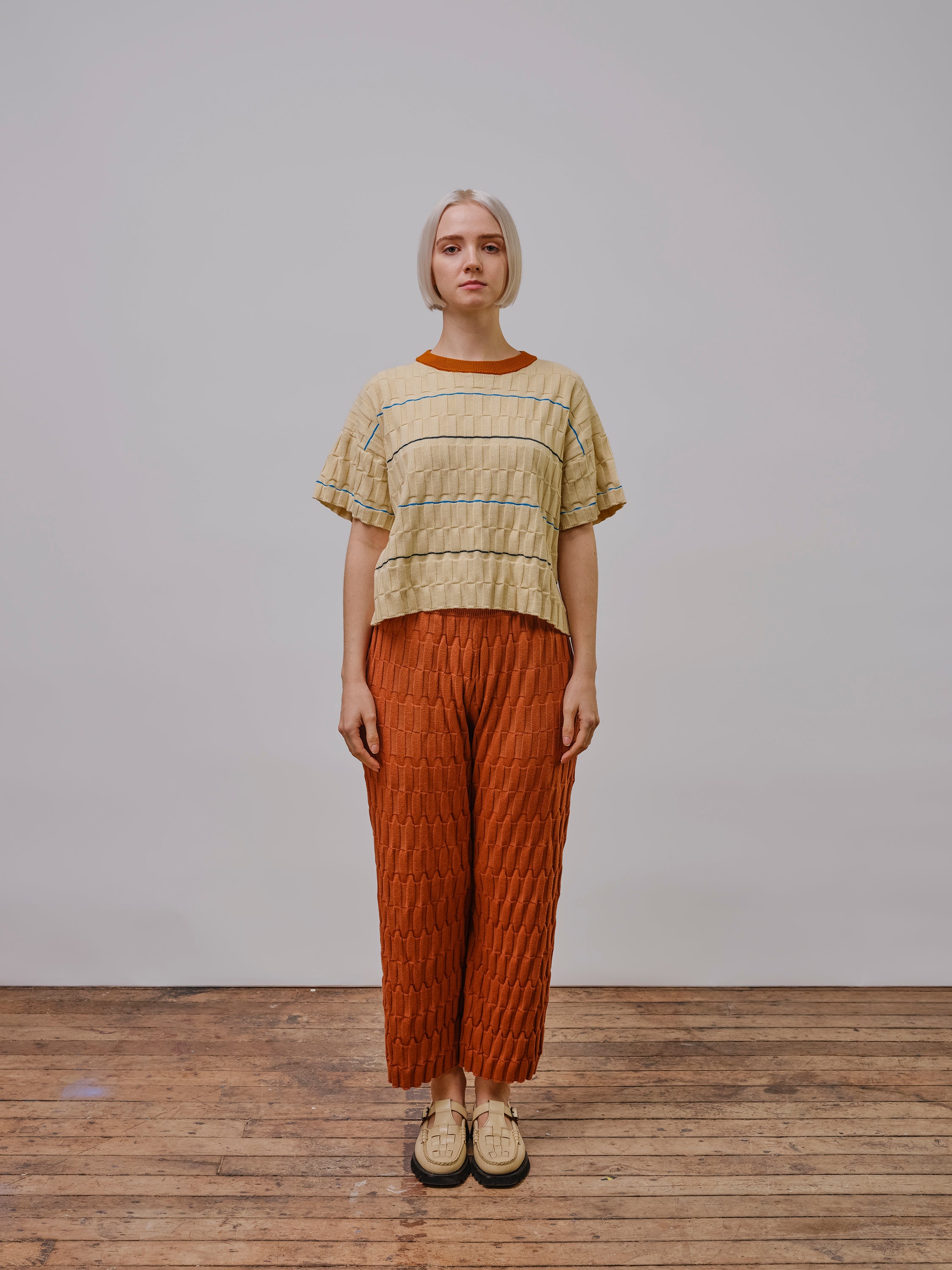 Wiggle Stripe Knit Grid Tee - Brugmansia
