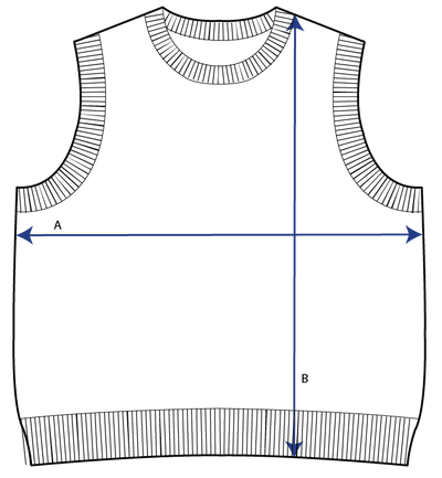 Grid Vest measurement diagram — chest width, body length and sleeve