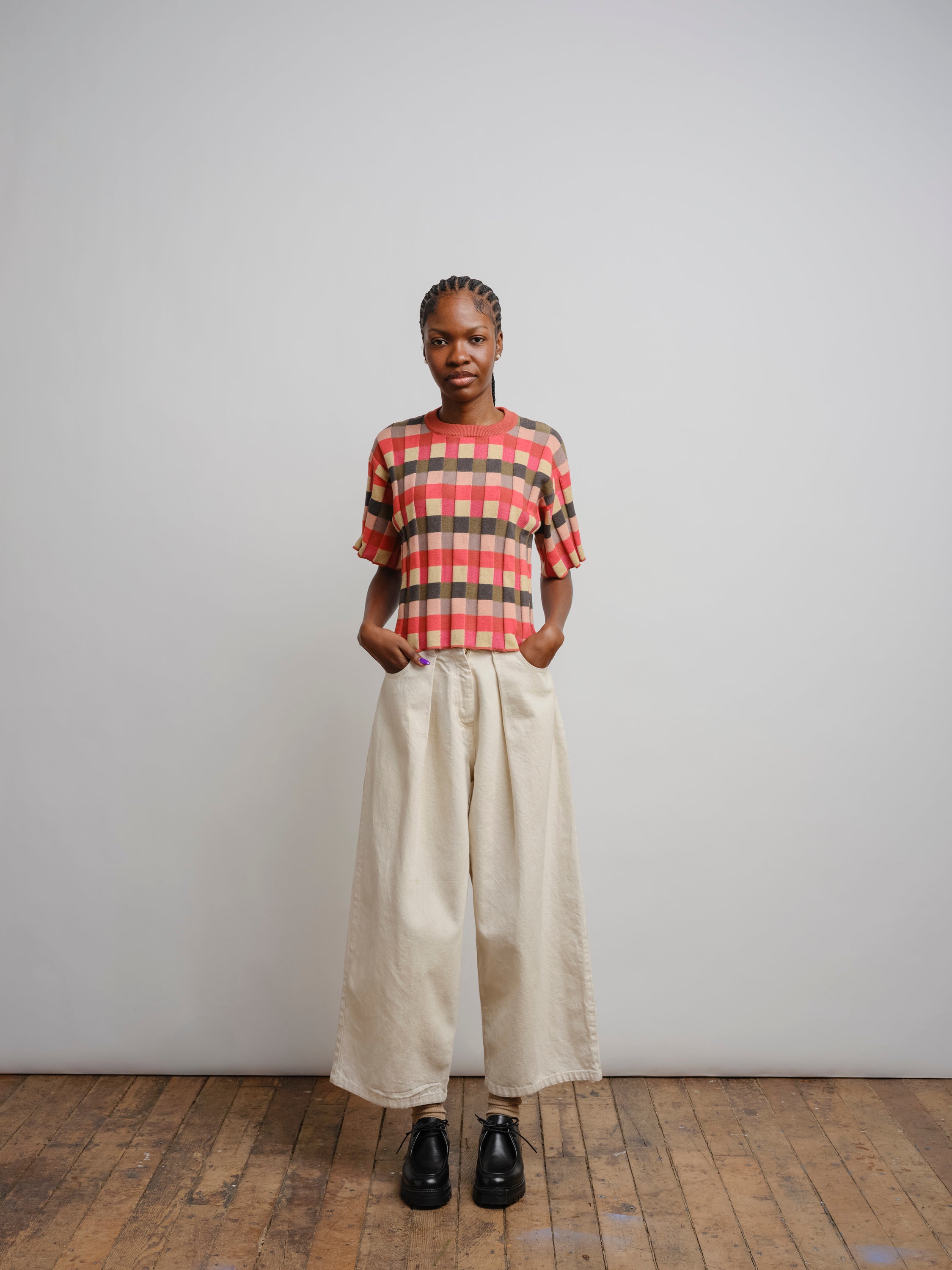 Anni Grid Plaited Tee - Solar Flare