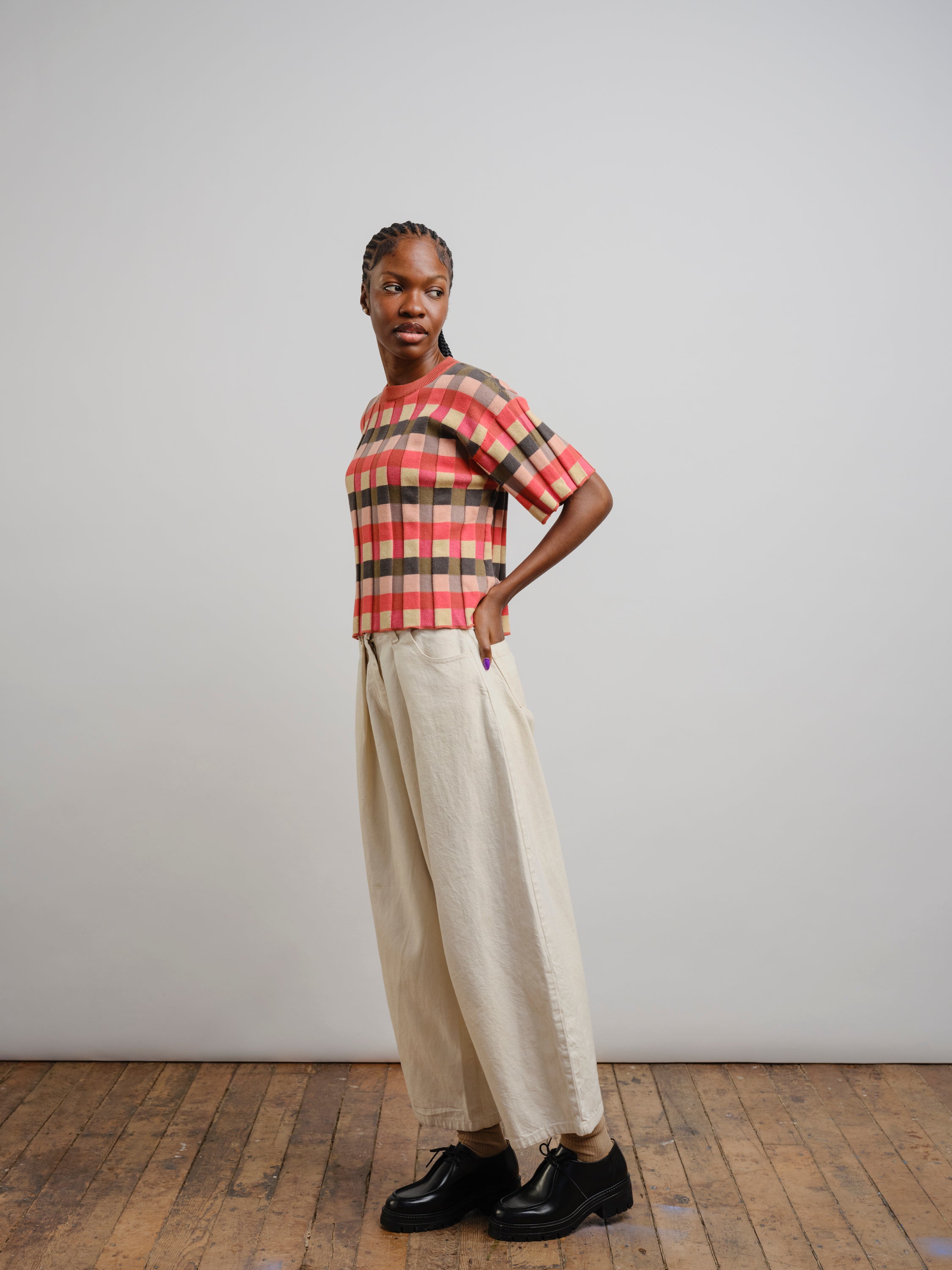 Anni Grid Plaited Tee - Solar Flare