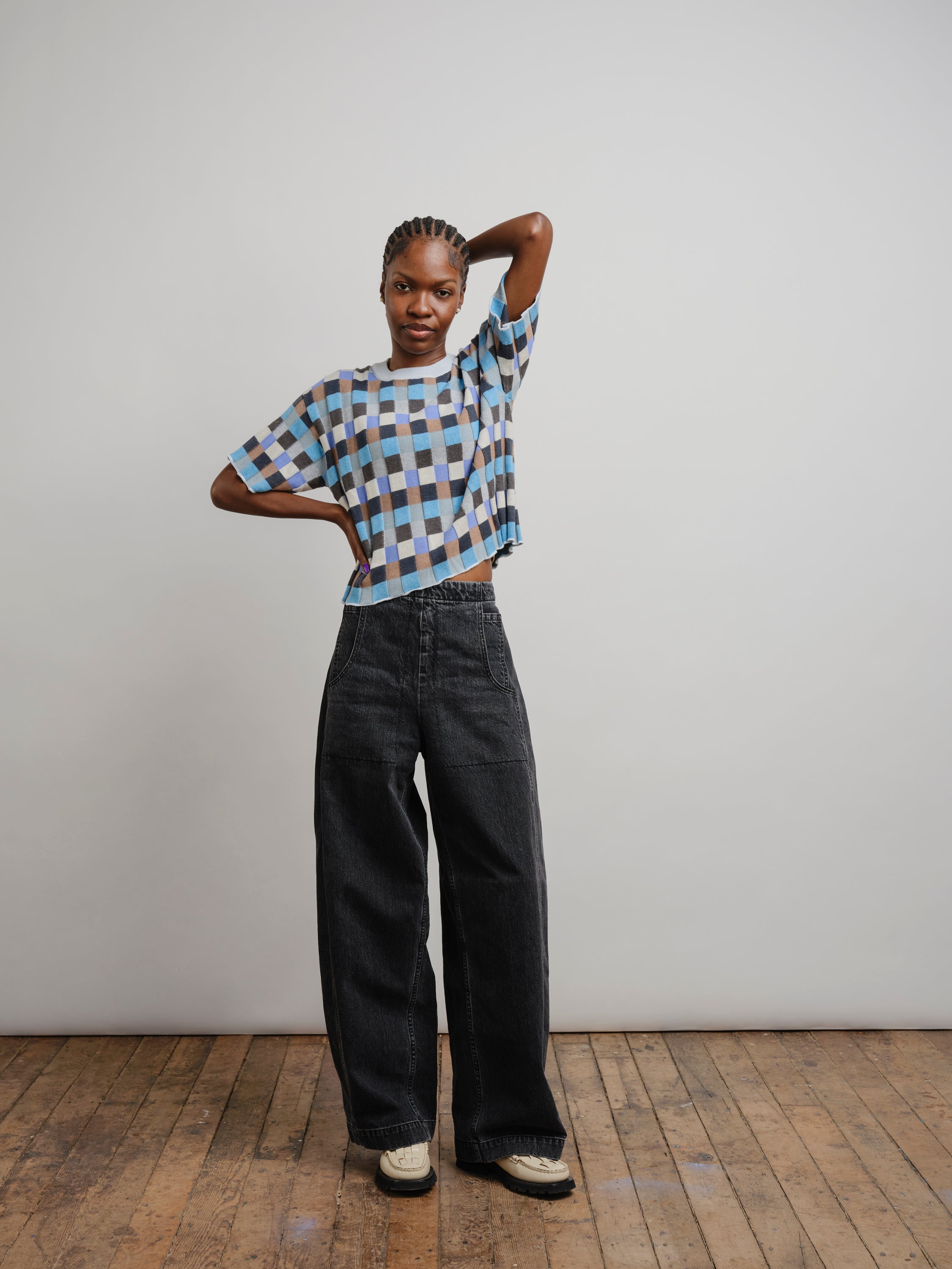 Anni Grid Plaited Tee - Jetstream