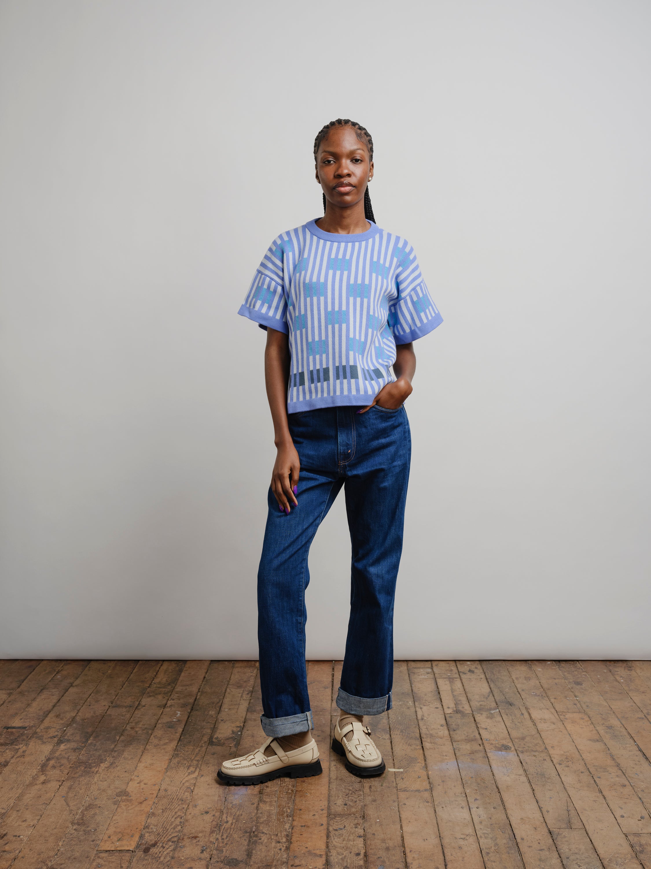 Bauhaus Short Sleeve Sweater Tee - Azure