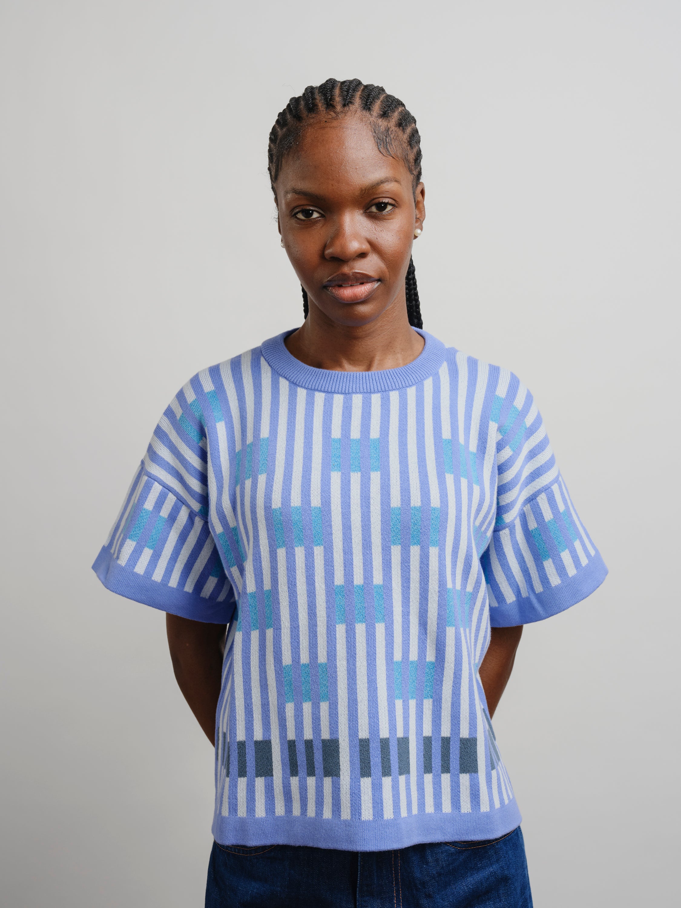 Bauhaus Short Sleeve Sweater Tee - Azure