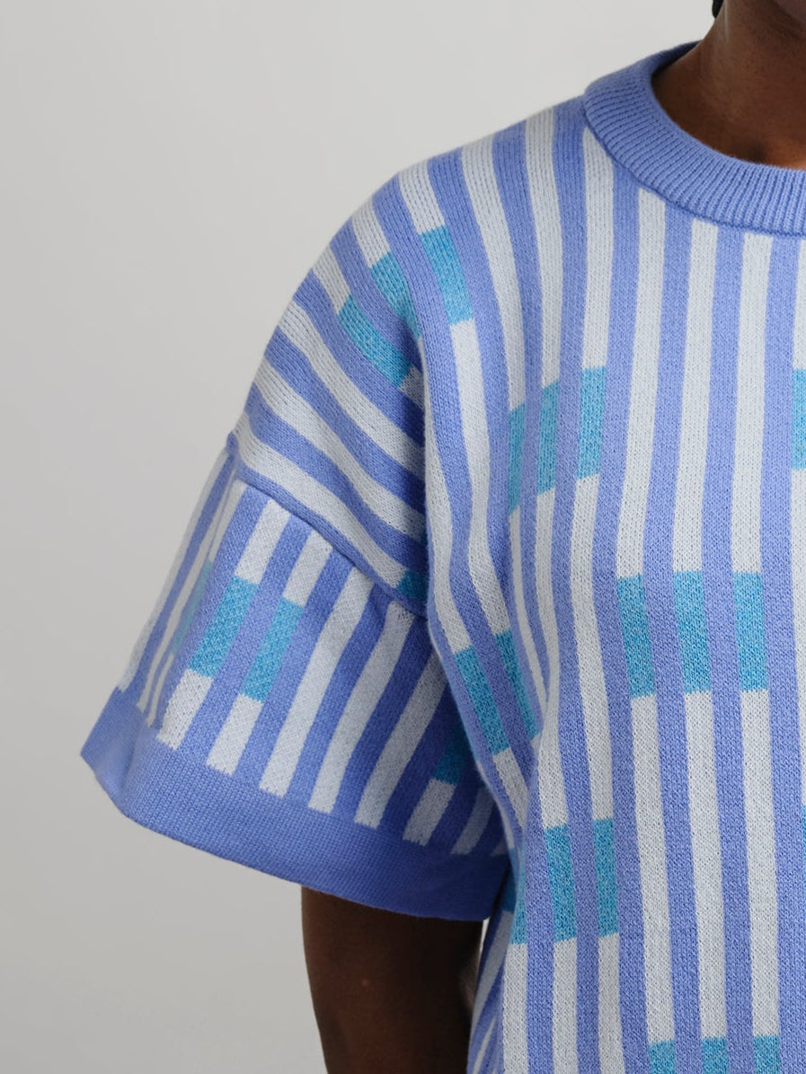 Bauhaus Short Sleeve Sweater Tee - Azure
