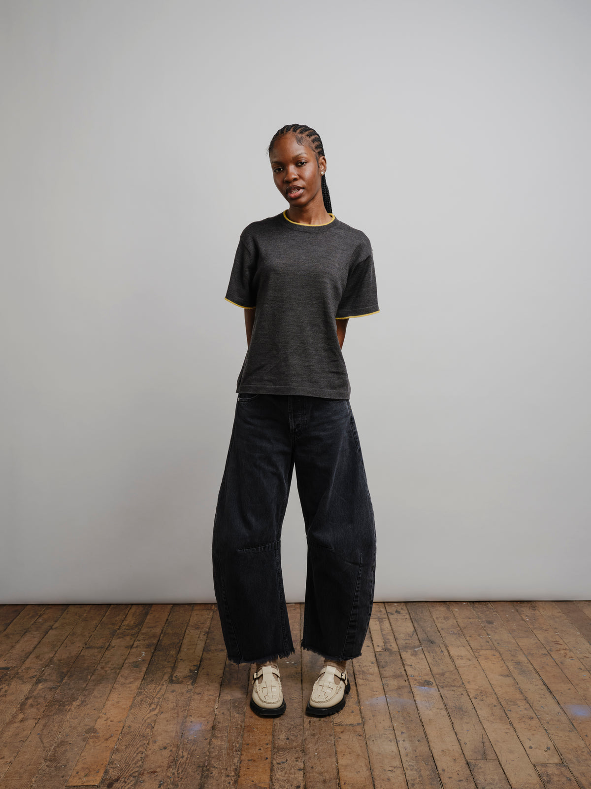 The Endery Tipped Merino Oversized Tee, Carbon — black tee