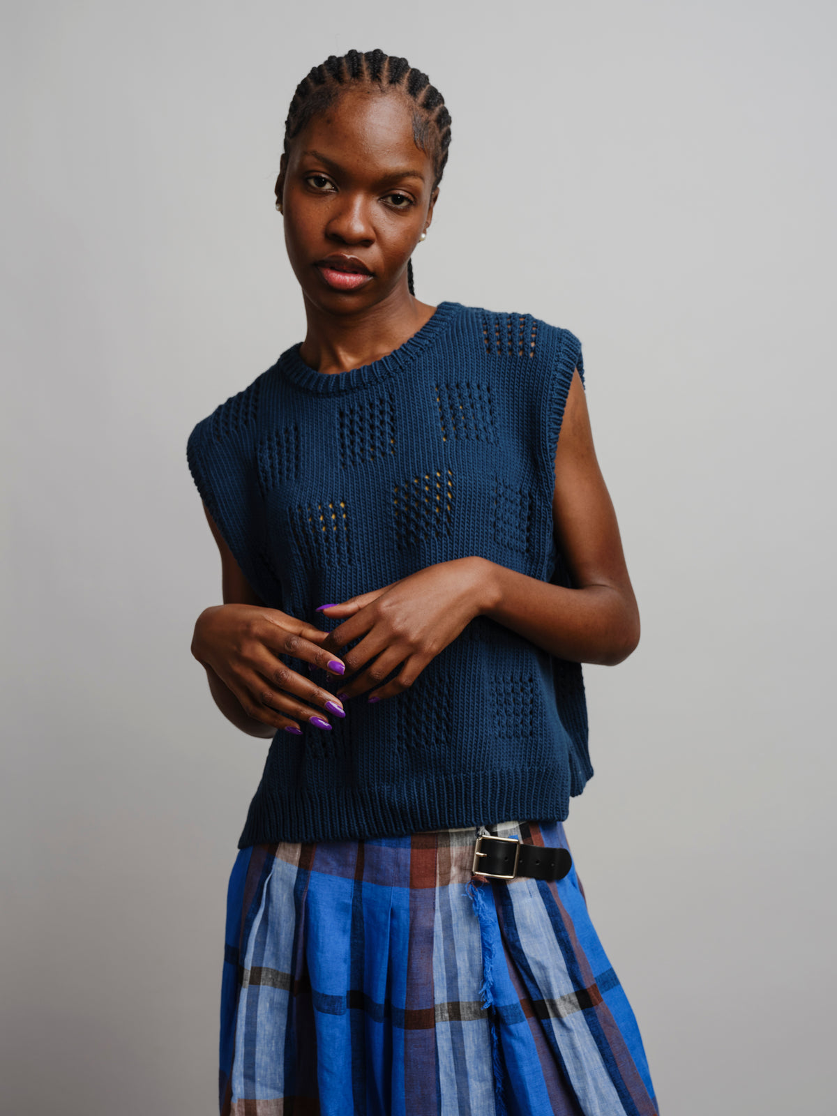 The Endery Katt Eyelet Vest, Viridian — Pima cotton vest