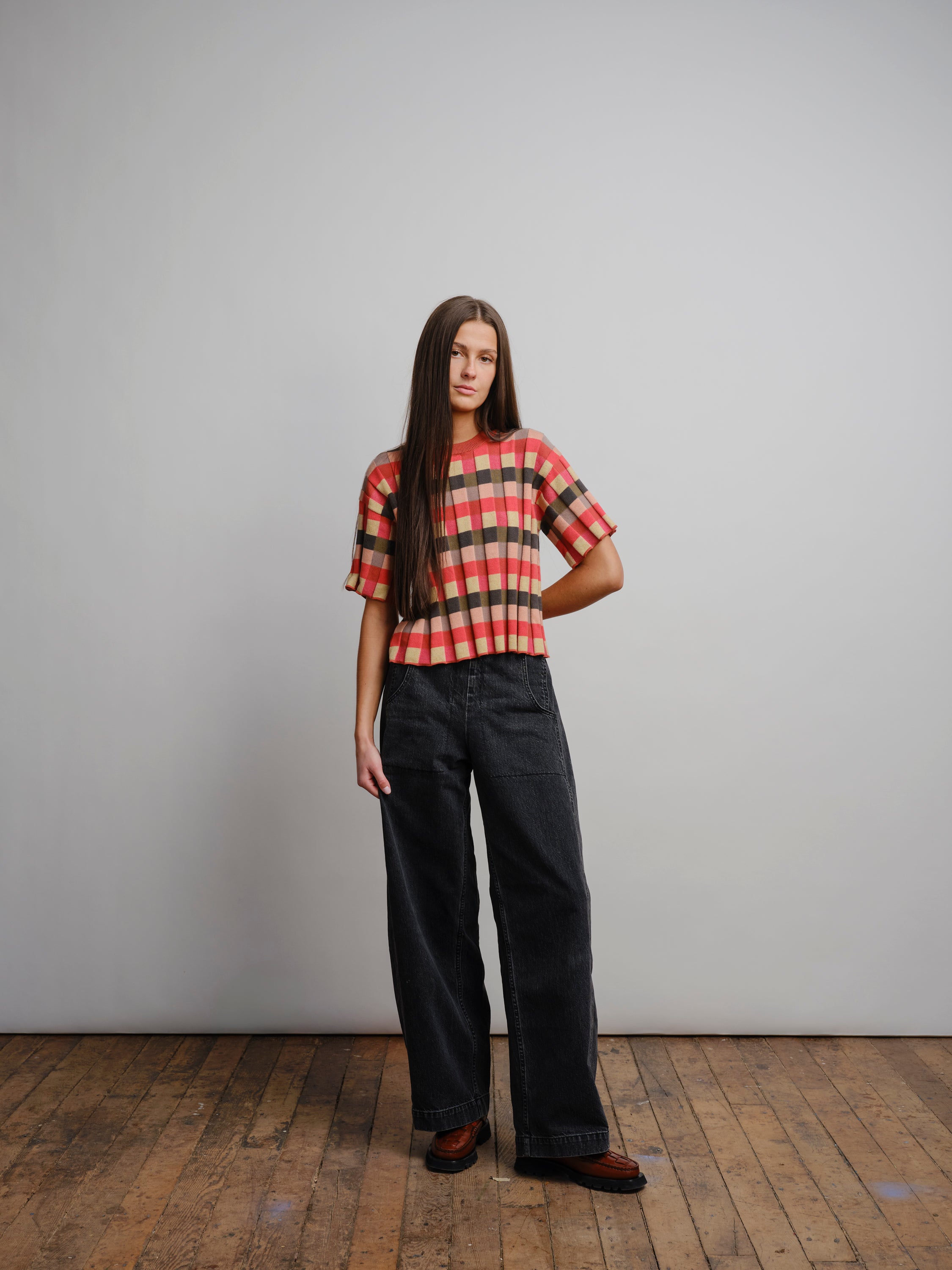 Anni Grid Plaited Tee - Solar Flare