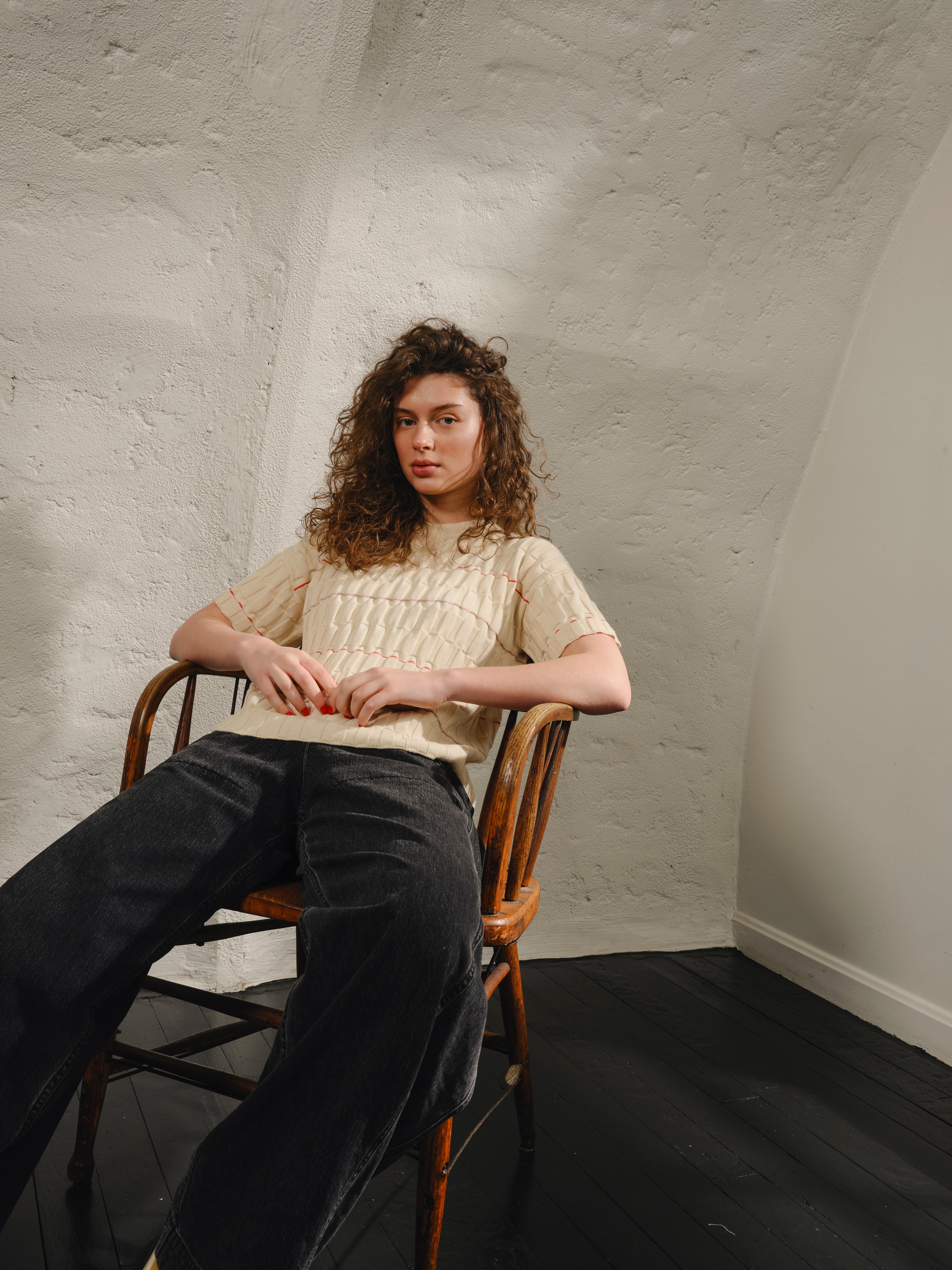Wiggle Stripe Knit Grid Tee - Daybreak