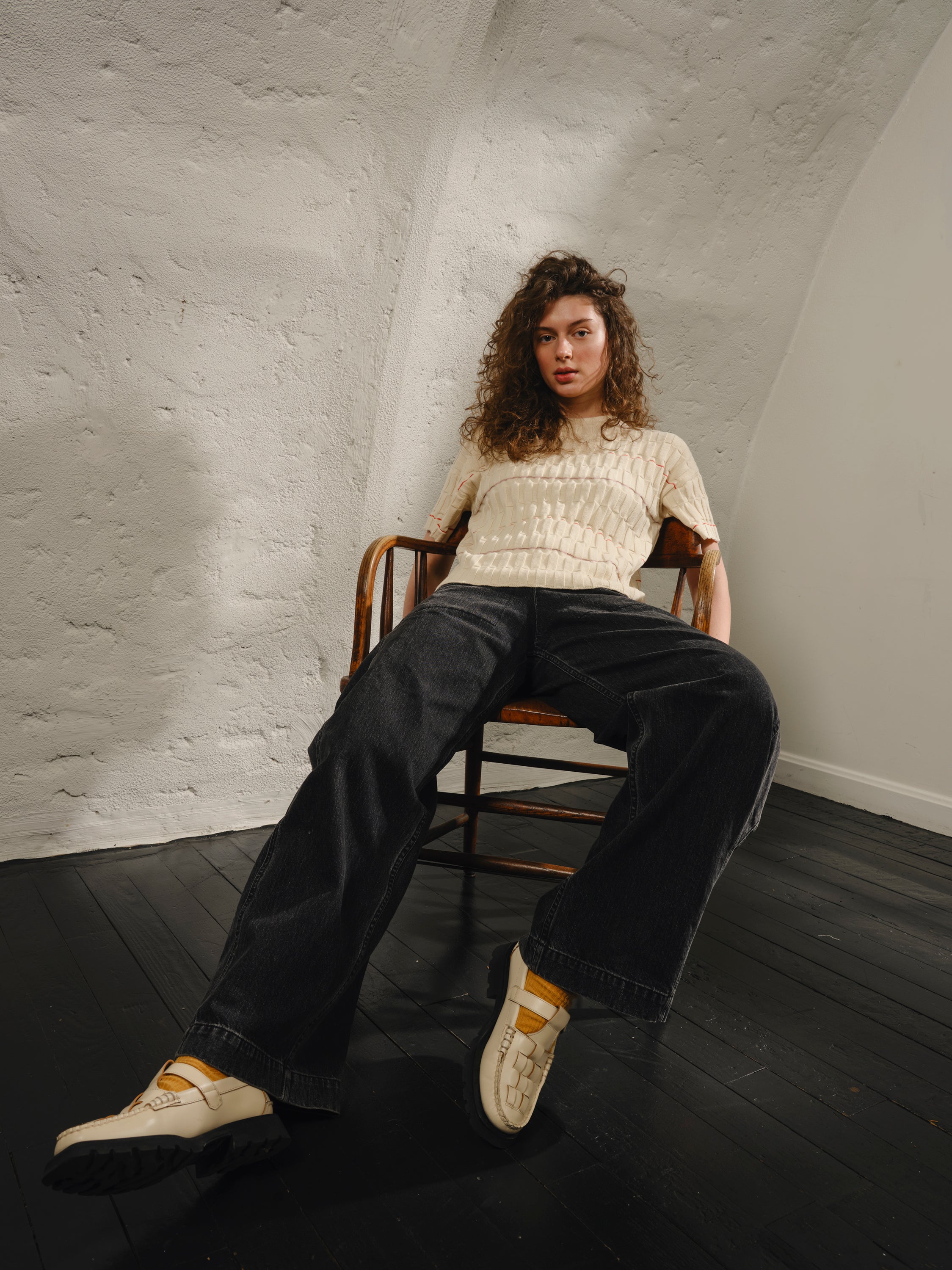 Wiggle Stripe Knit Grid Tee - Daybreak