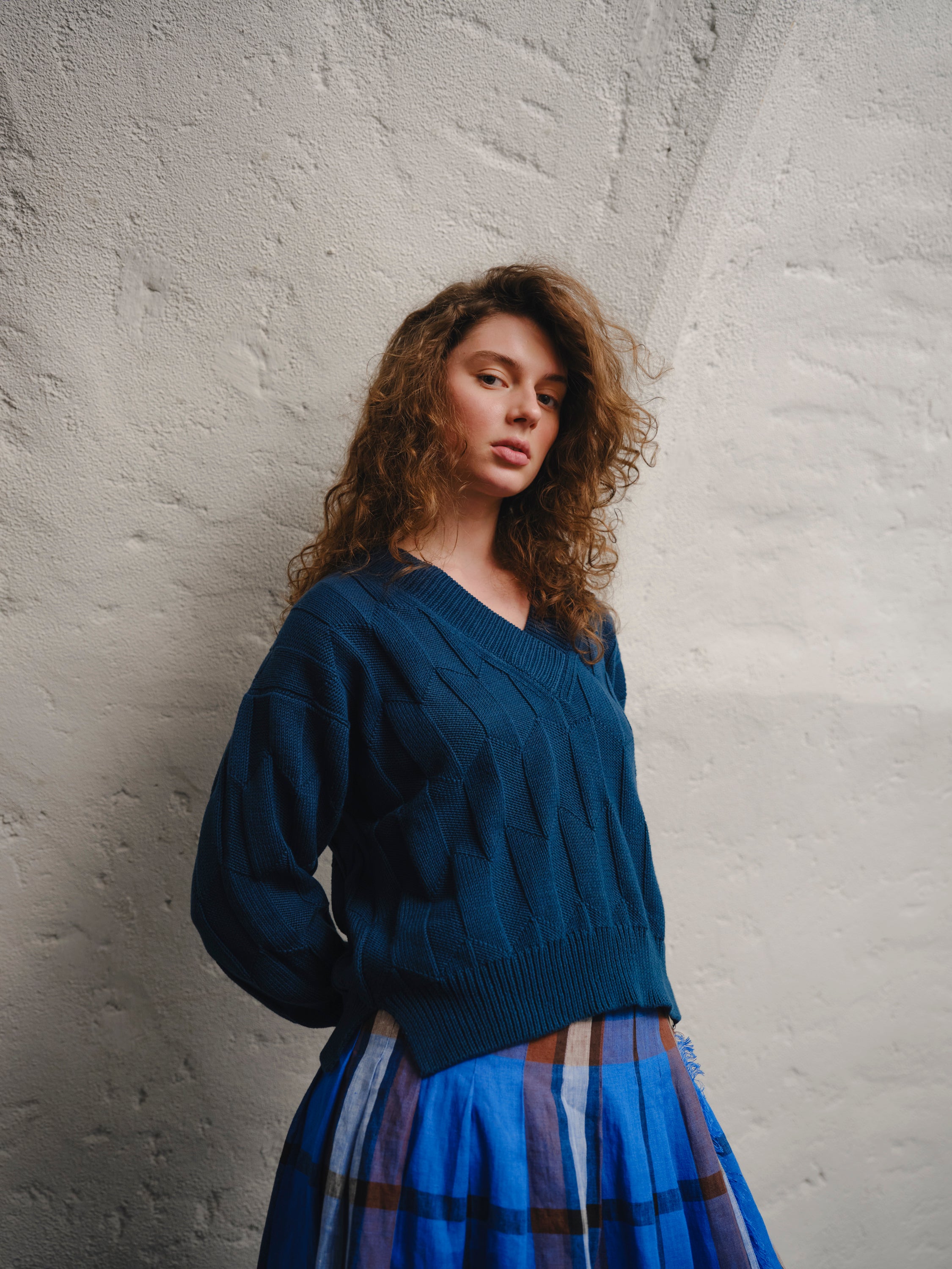 Lilly Chevron V-Neck Sweater - Harbor