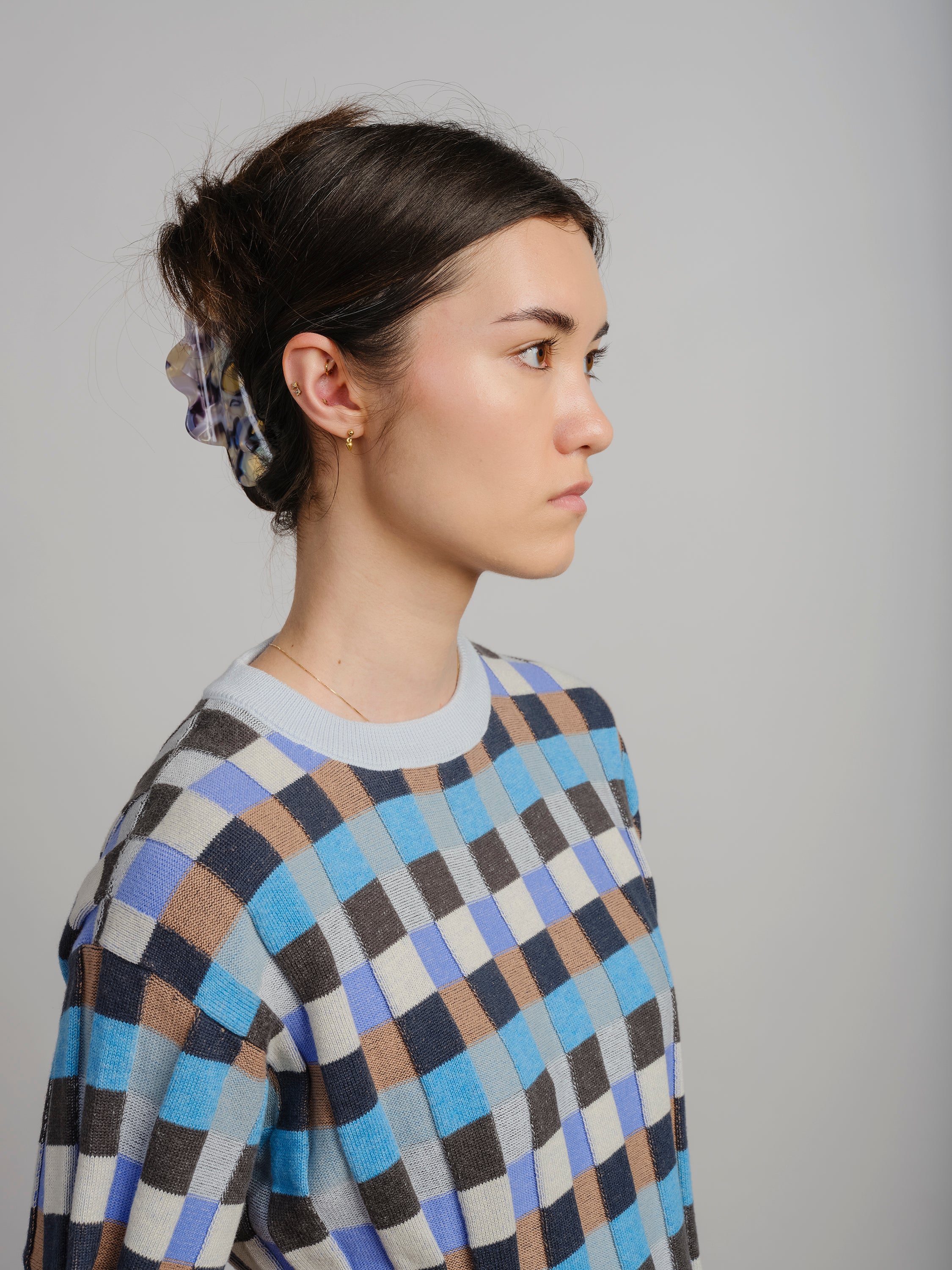 Anni Grid Plaited Tee - Jetstream