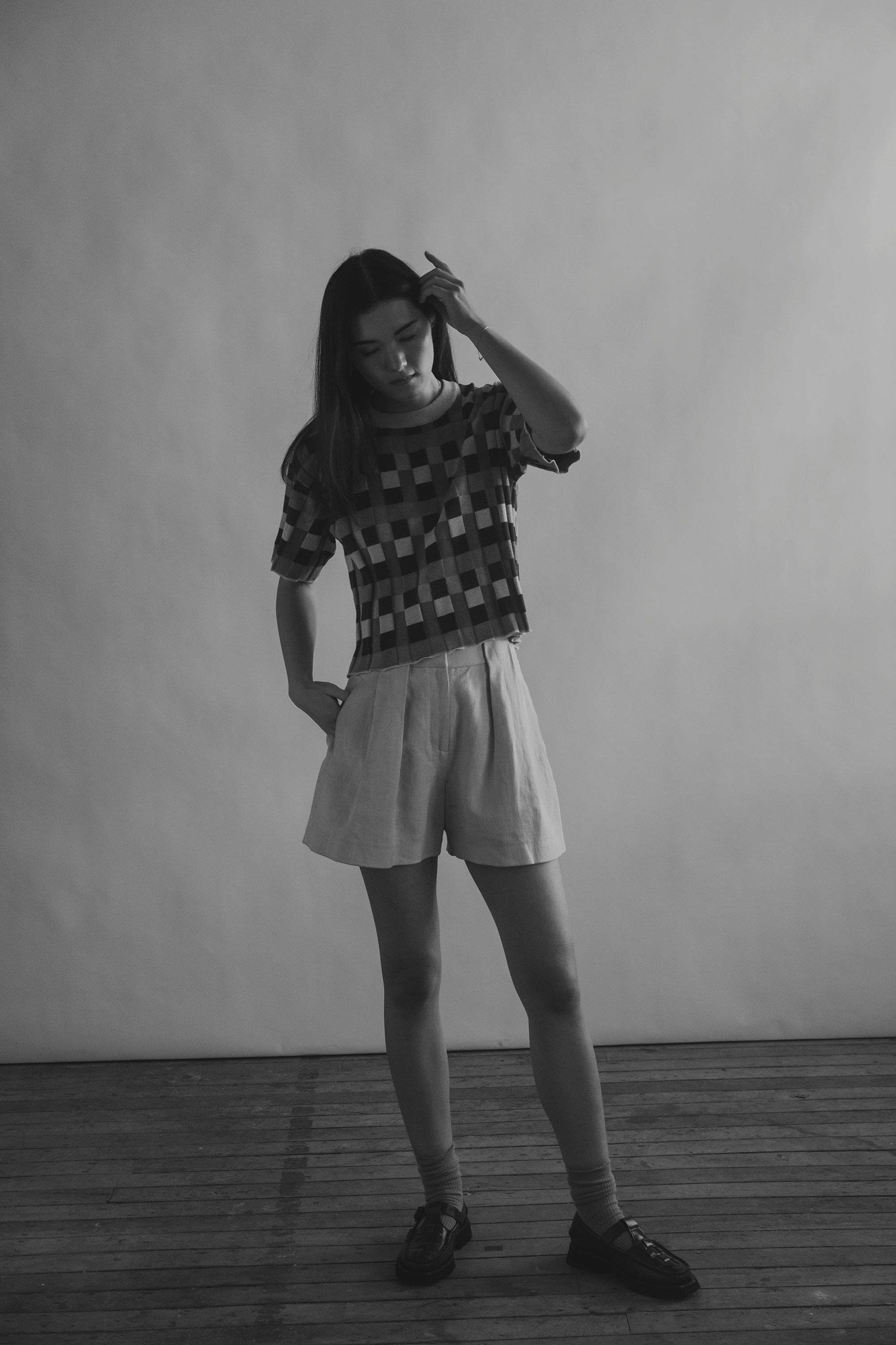 Anni Grid Plaited Tee - Jetstream