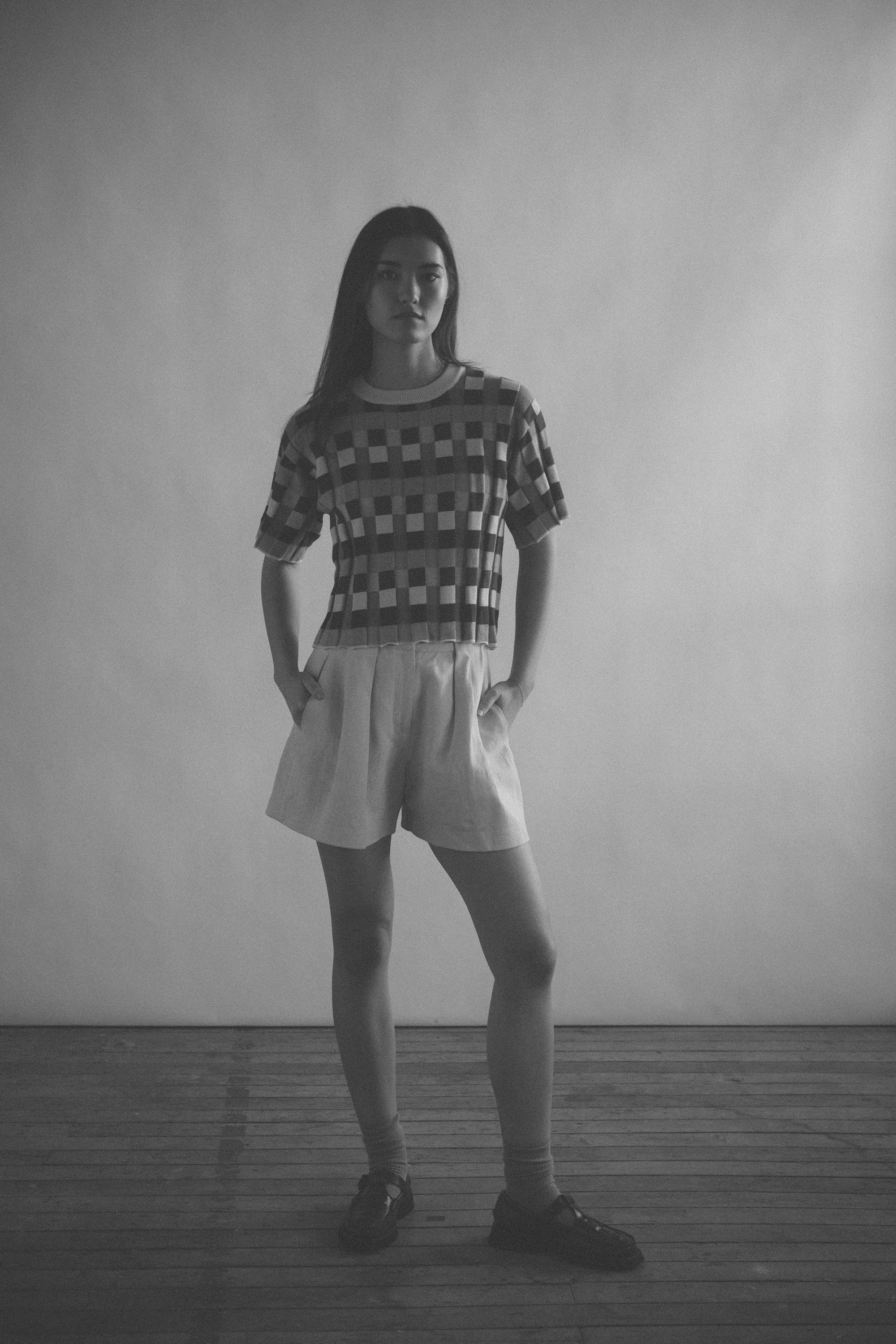 Anni Grid Plaited Tee - Jetstream