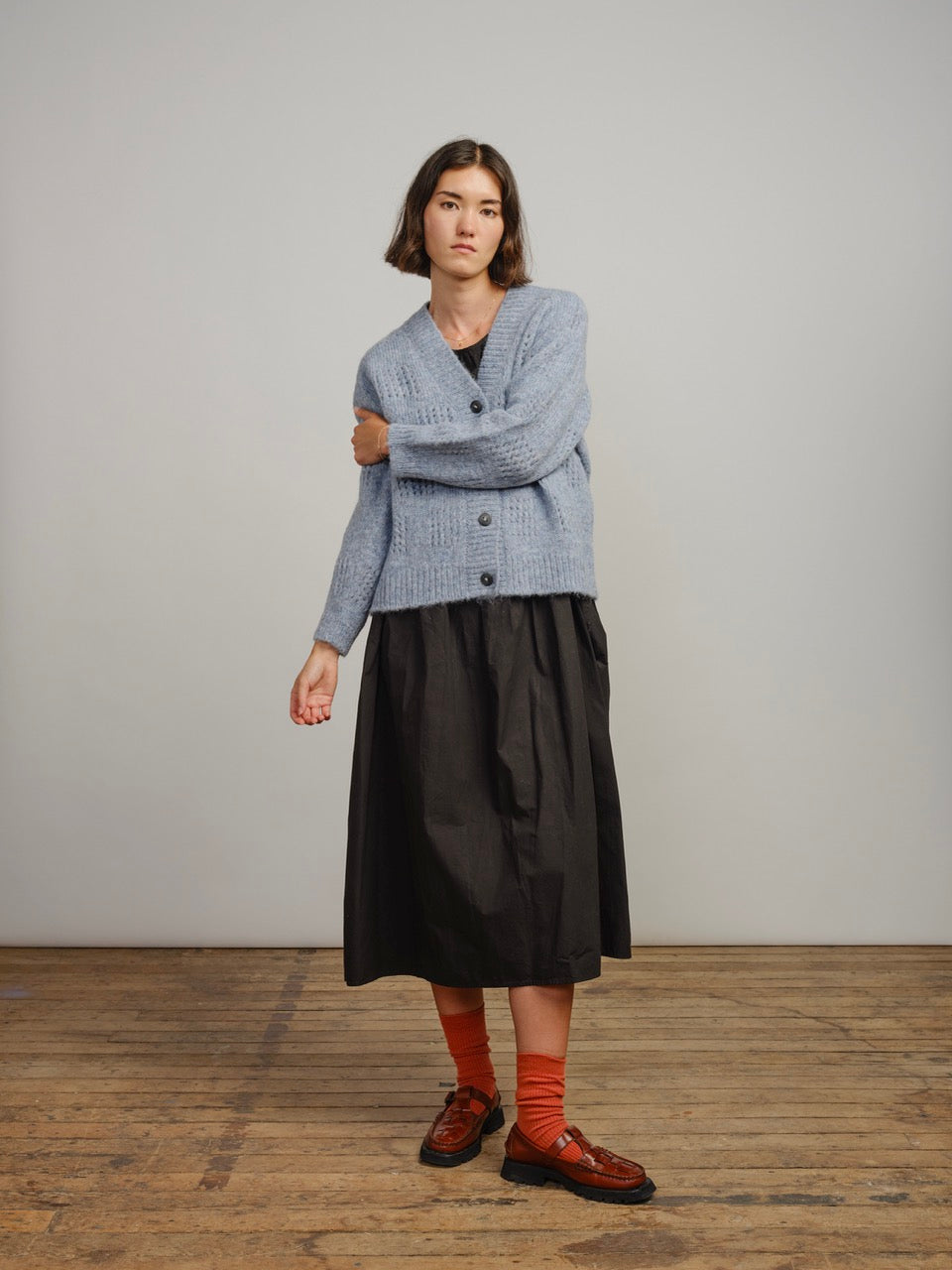 The Endery Ruth Cardigan, Glacier — blue alpaca cardigan