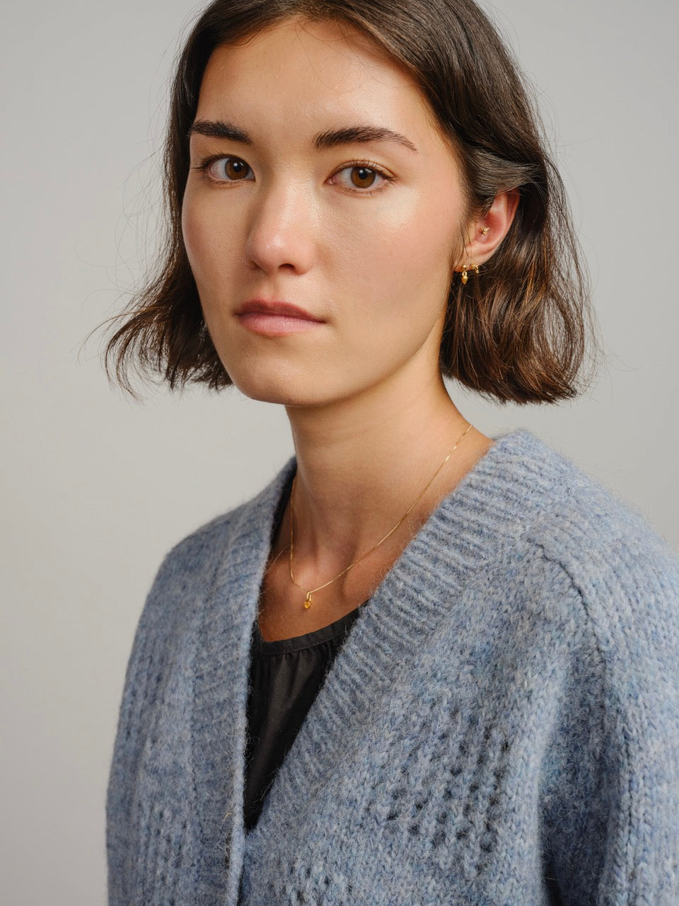 The Endery Ruth Cardigan, Glacier — blue alpaca cardigan
