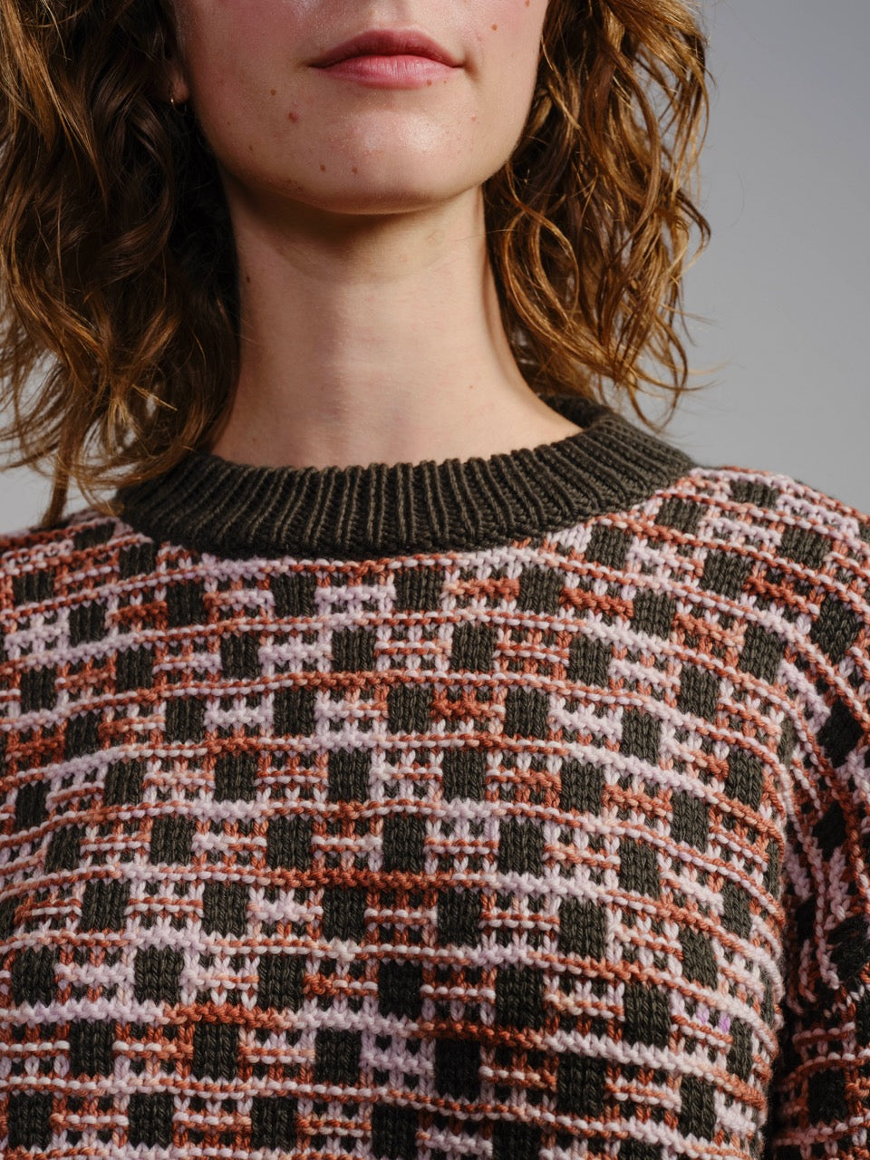 The Endery Augusta Grid Stitch Sweater, Peat — merino wool sweater