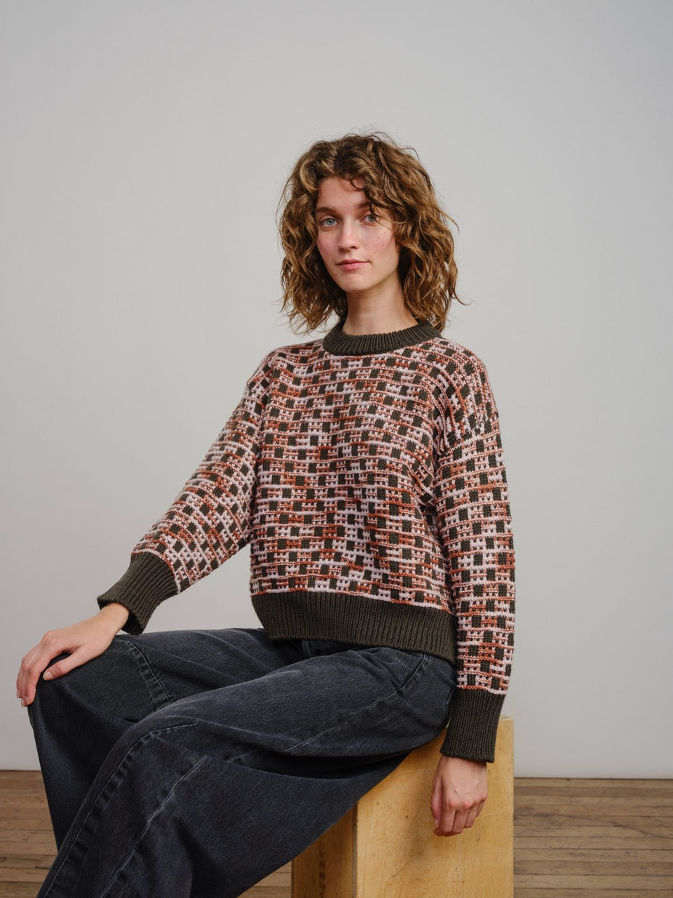 The Endery Augusta Grid Stitch Sweater, Peat — merino wool sweater