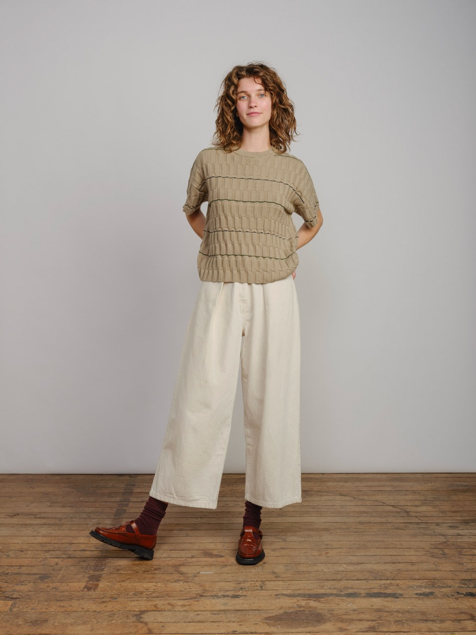 Wiggle Stripe Knit Grid Tee - Twig