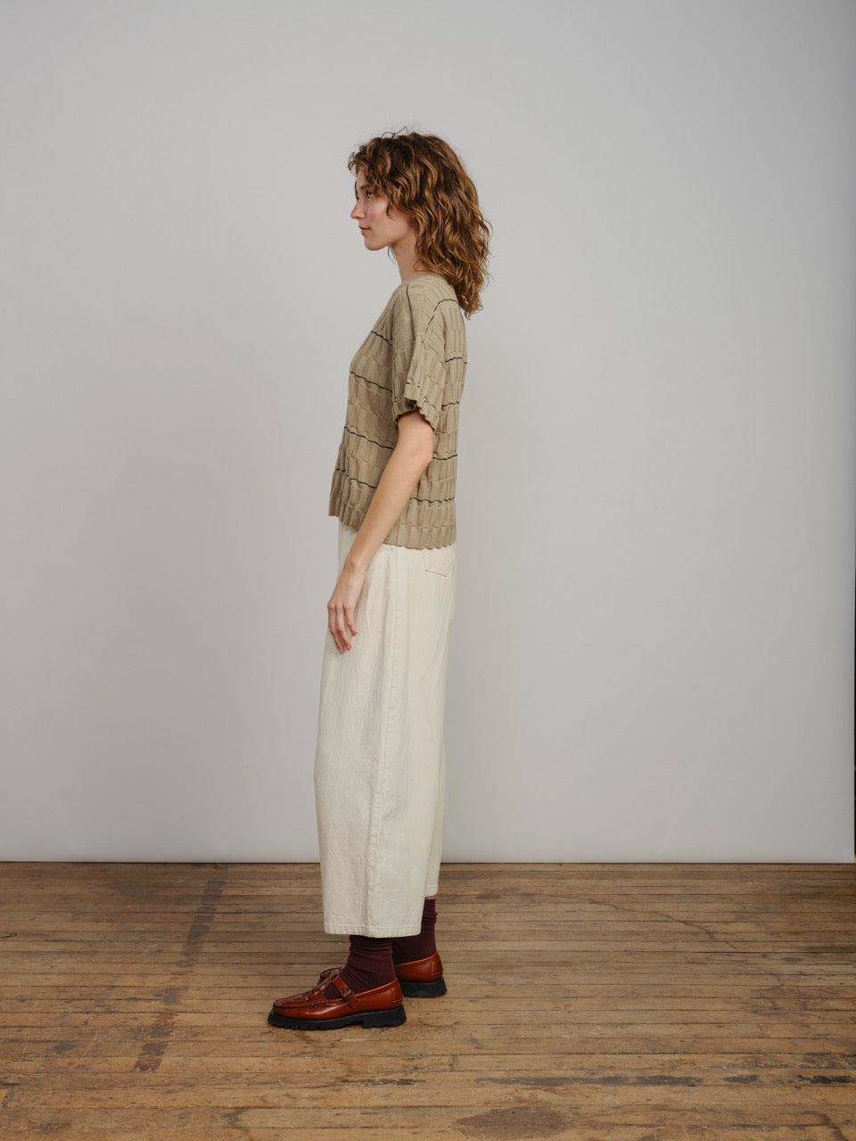 Wiggle Stripe Knit Grid Tee - Twig