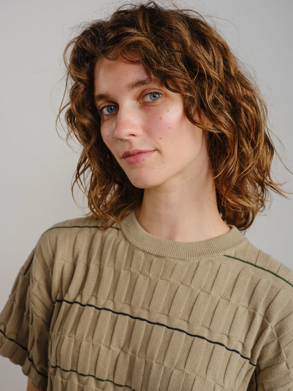 Wiggle Stripe Knit Grid Tee - Twig