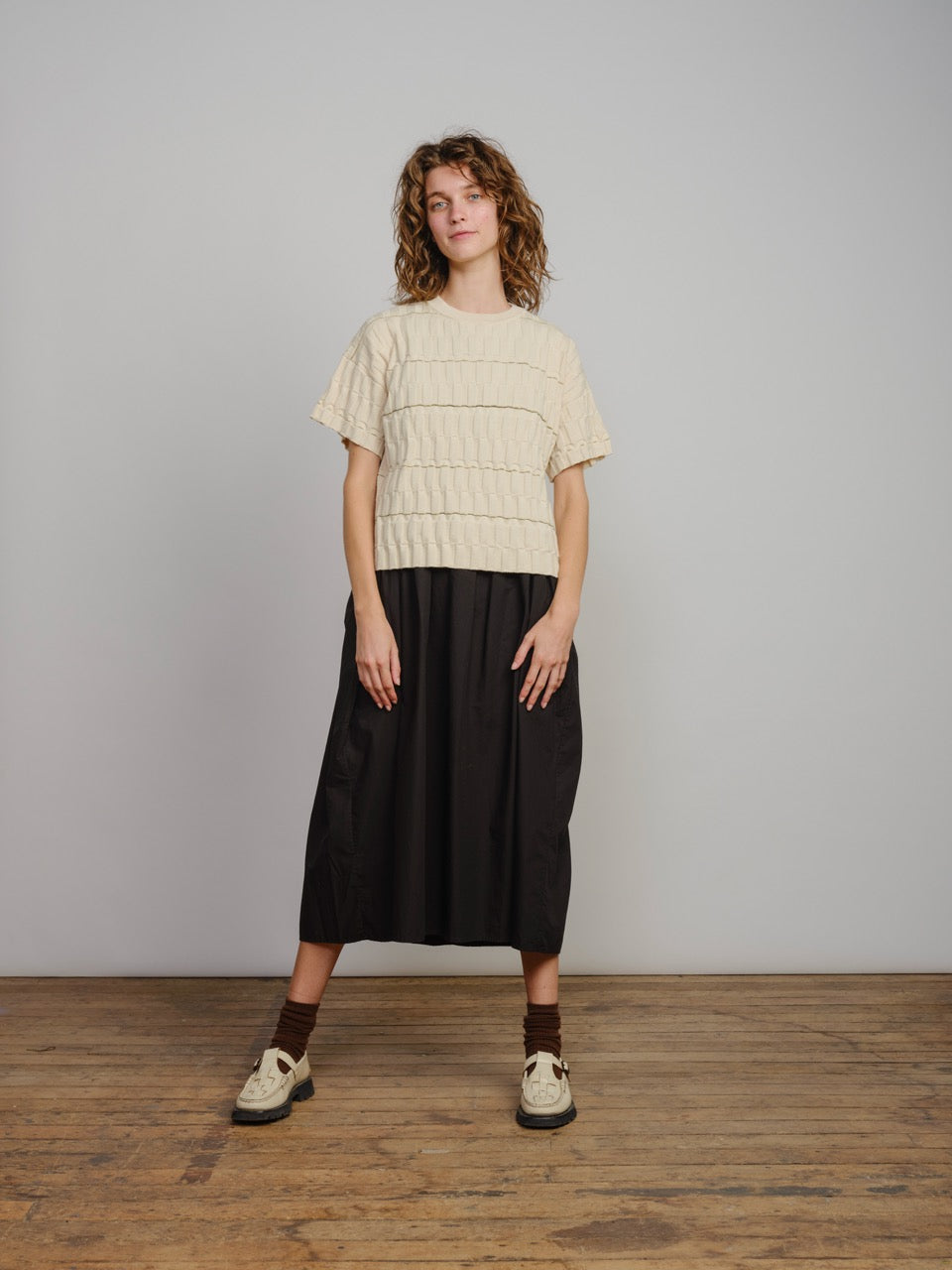 The Endery Wiggle Stripe Knit Grid Tee, Lustre — cotton tee
