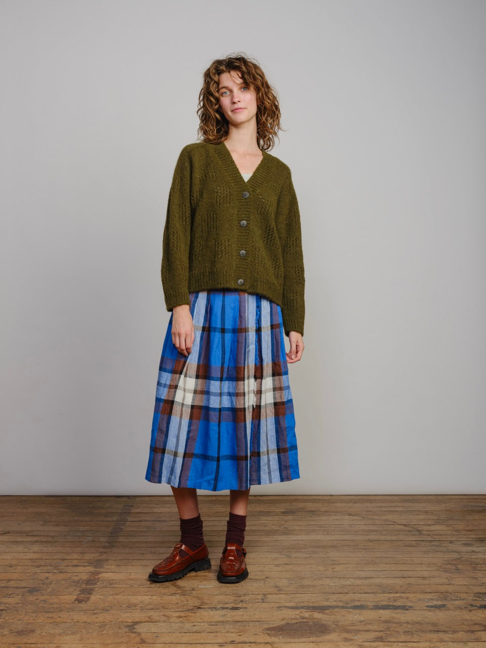 The Endery Ruth Cardigan, Moss — green alpaca cardigan
