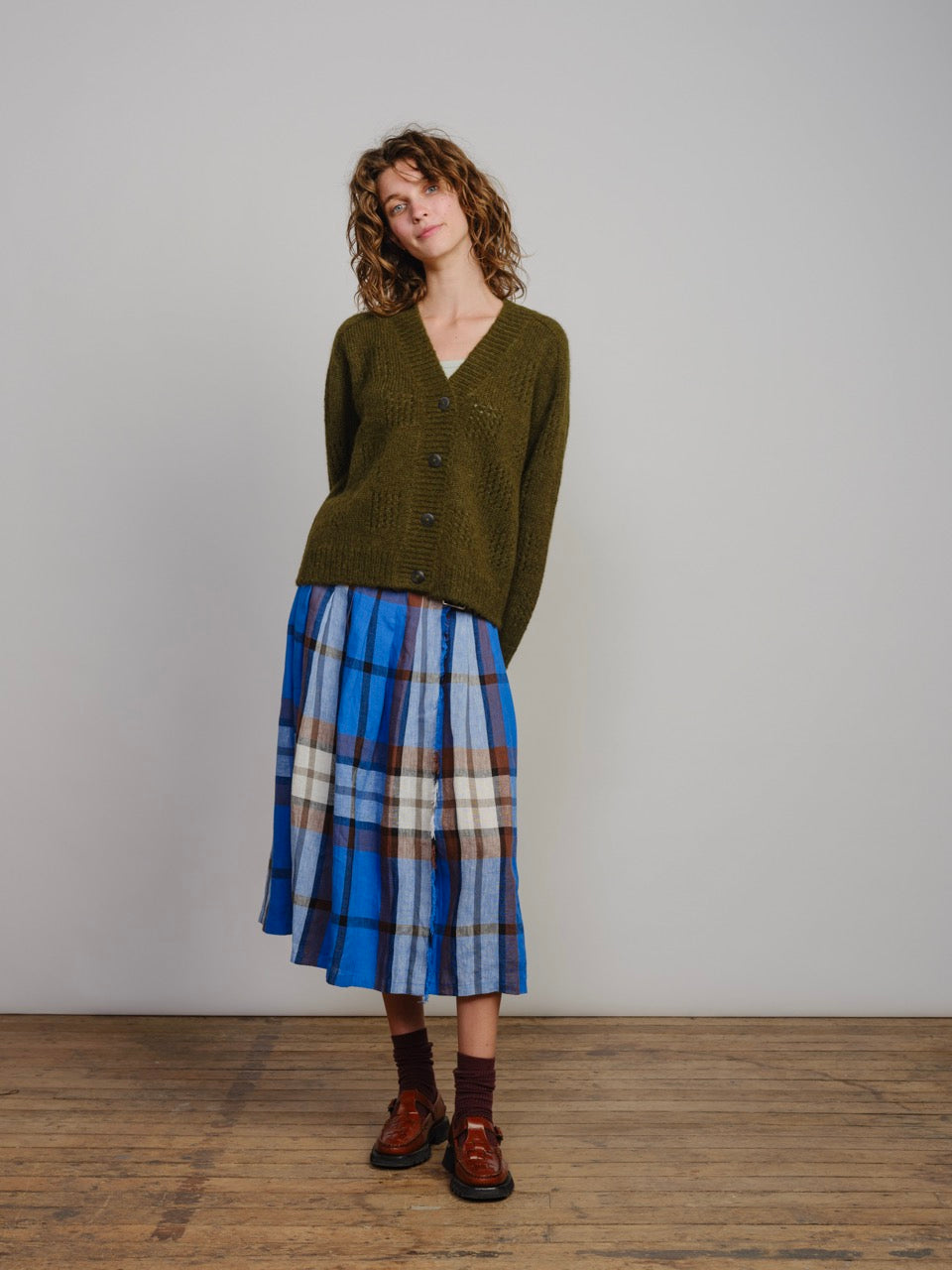 The Endery Ruth Cardigan, Moss — green alpaca cardigan