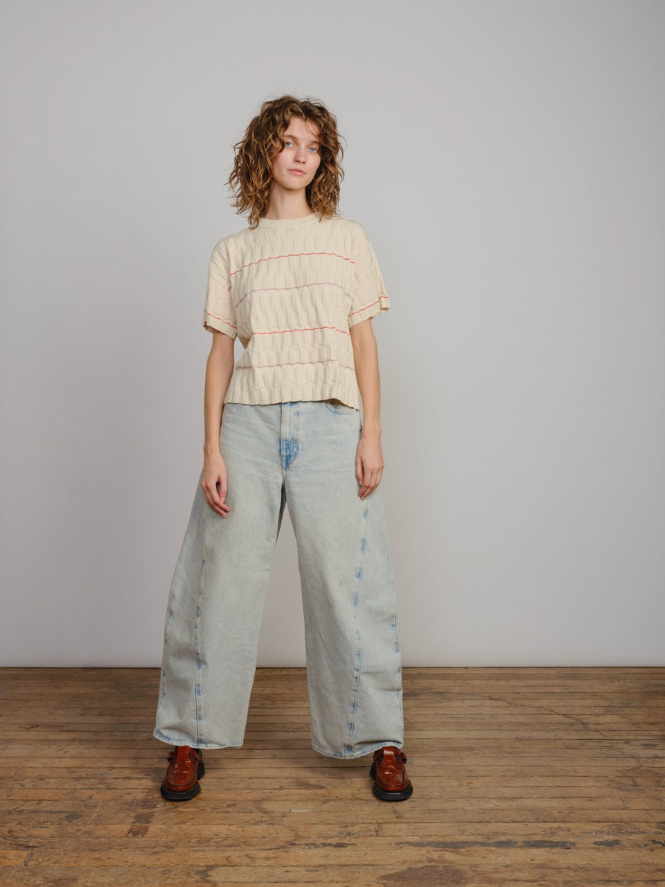 Wiggle Stripe Knit Grid Tee - Daybreak
